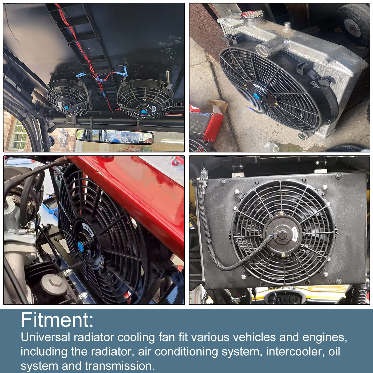 12' Inch Slim Fan Push Pull Electric Radiator Cooling Fans 12V Mount Kit Unversal Black