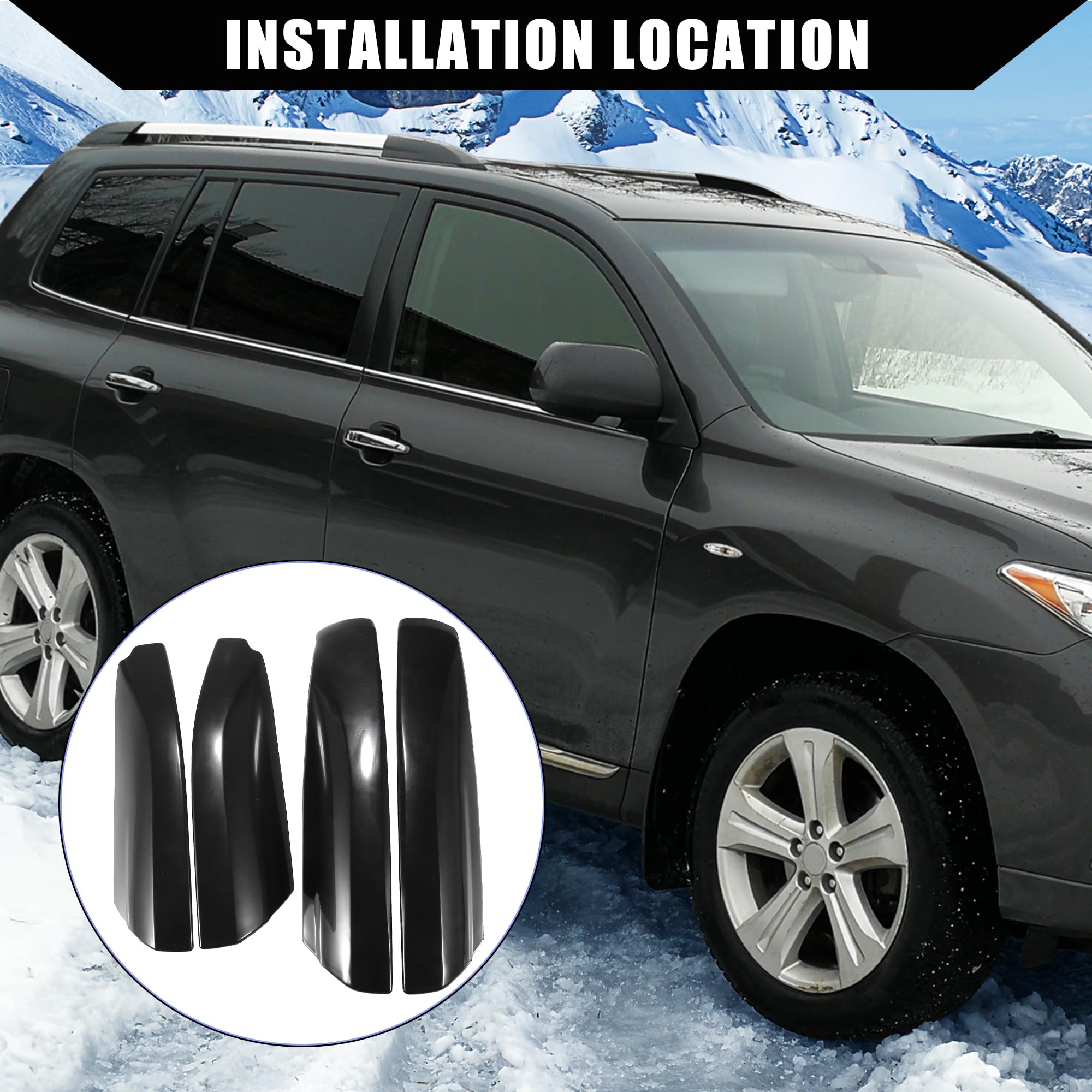 Hihaha Upper/Roof Rack Rails End Cap Protection Cover Shell For Toyota Highlander 2008-2013 / Rails End Covers Shell Cap / 4 Pcs/Black