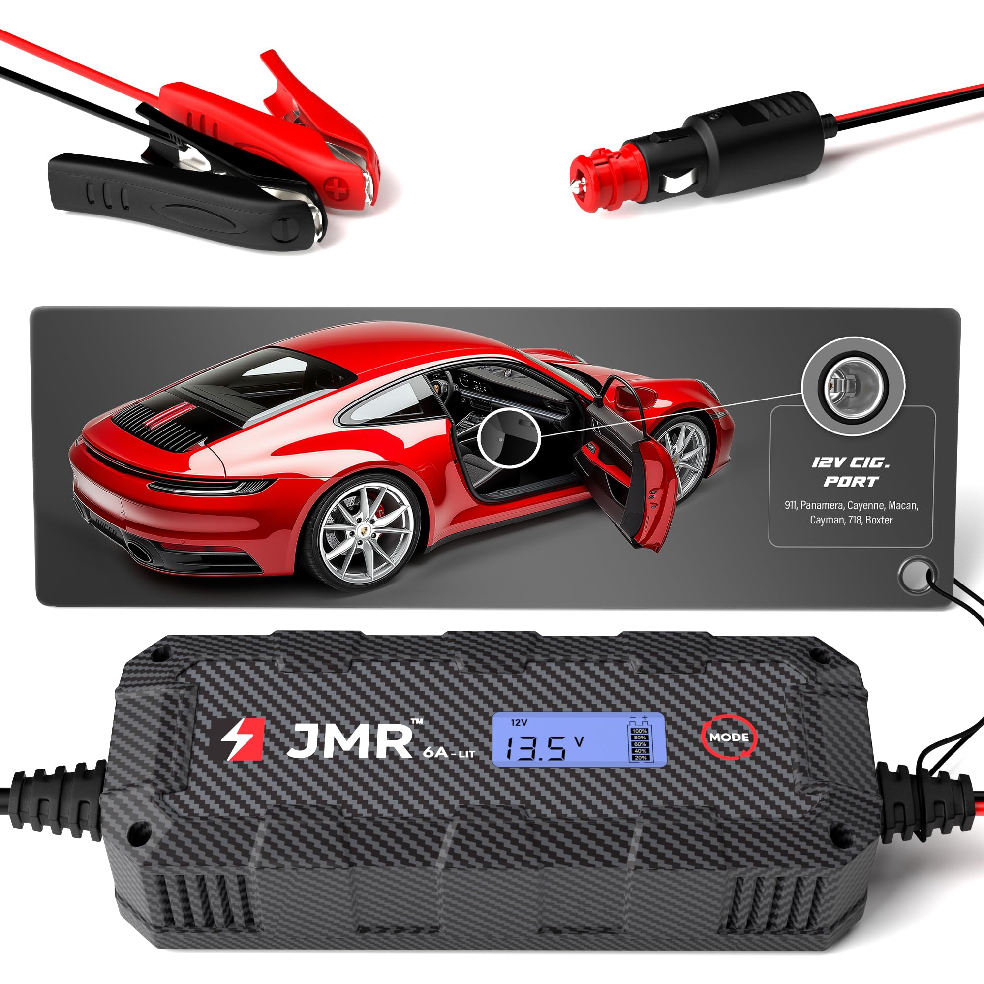 Jmr Battery Charger For Porsche 911 Panamera Cayenne Macan Cayman 718 Boxter All Models Trickle Charger Conditioner Maintainer (Add Lithium Mode)