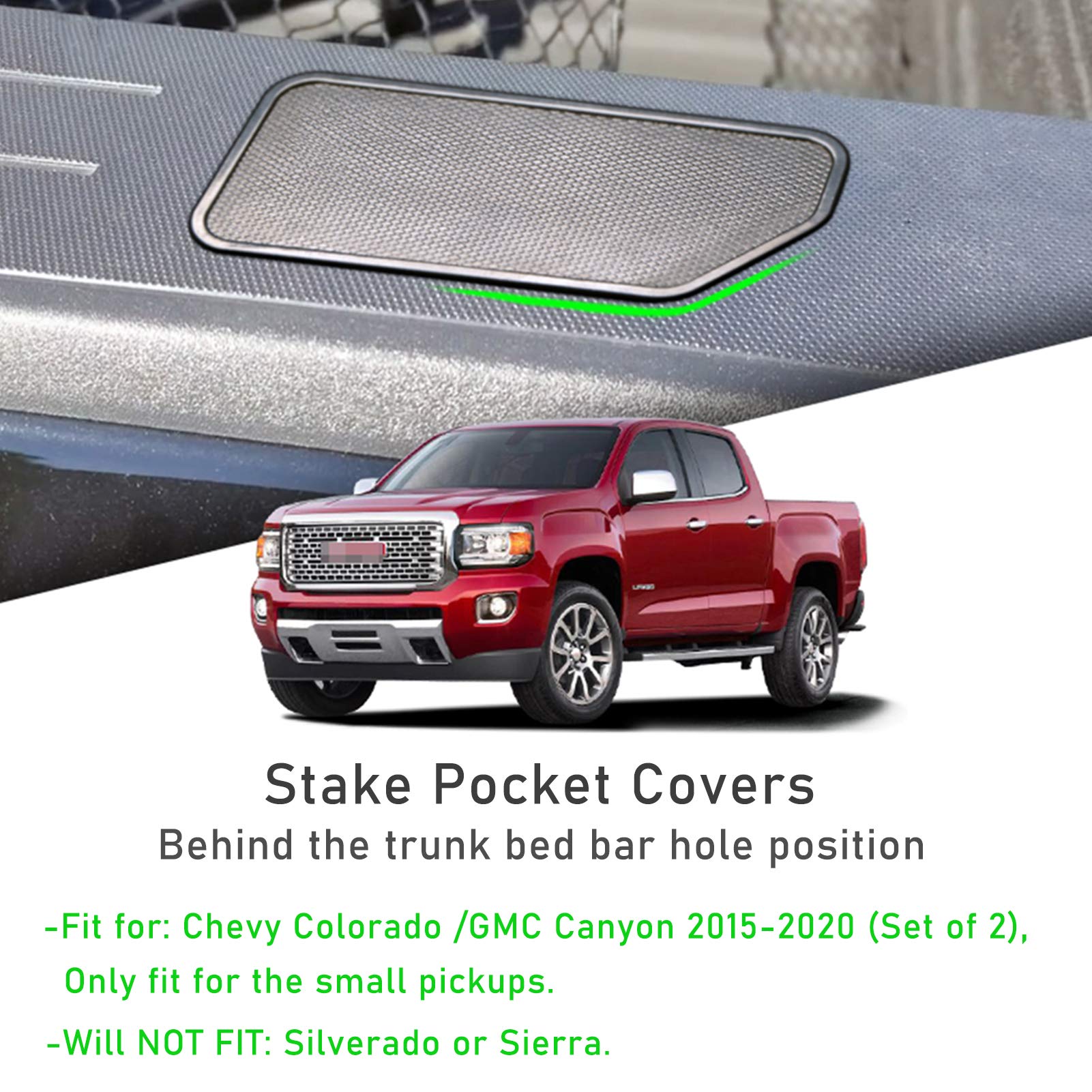 Yumzeco Bed Rail Stake Pocket Covers Compatible With Chevy Colorado/Gmc Canyon 2015 2016 2017 2018 2019 2020 2021 2022 2023,Truck Bed Rail Hole Plugs (Not Fit Silverado & Sierra)(2Pcs)