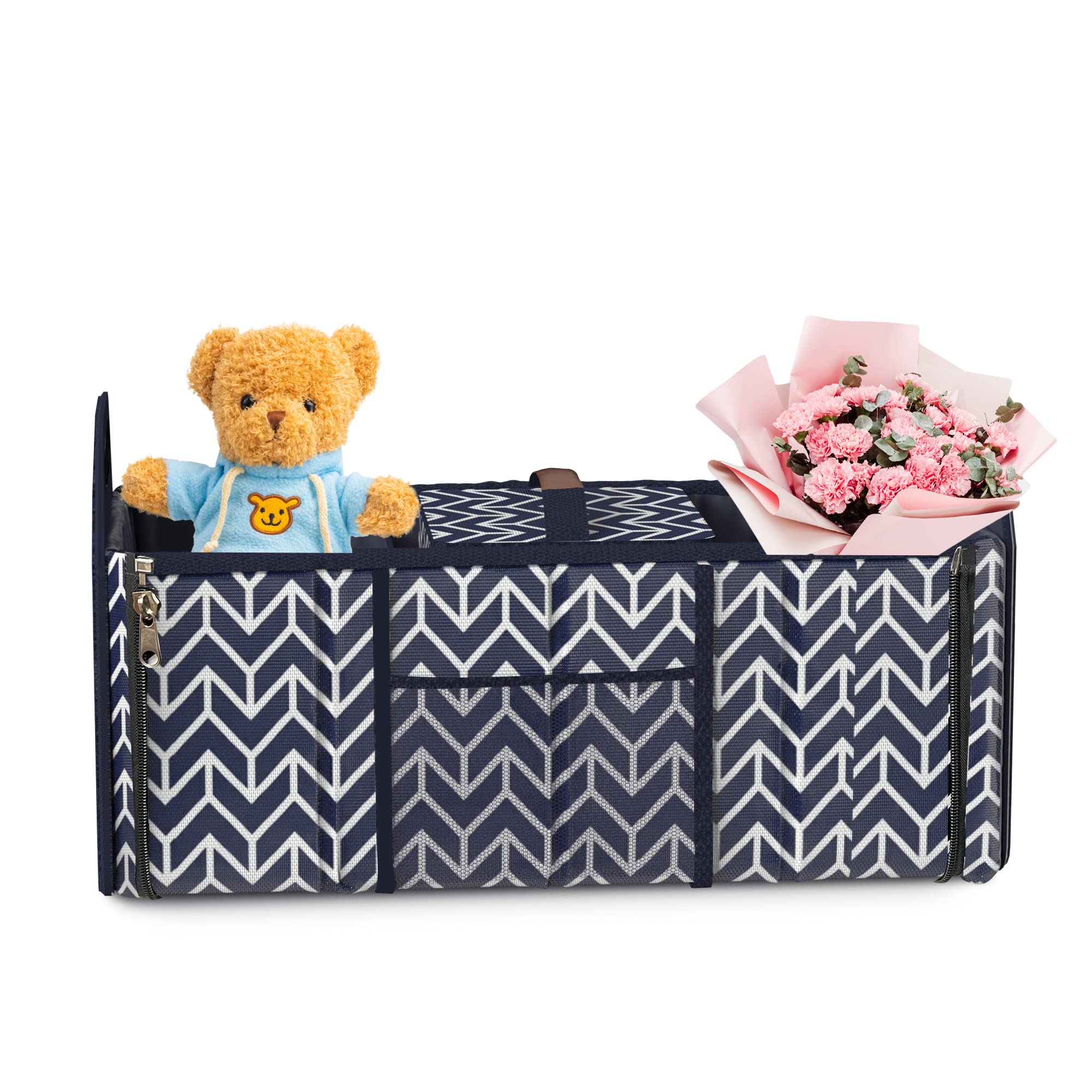 Trunk Organizer, Foldable Car Storage Bag Portable Insulation Cooler Bag Collapsible Vehicle Organizer Divider Storage Totes Wit