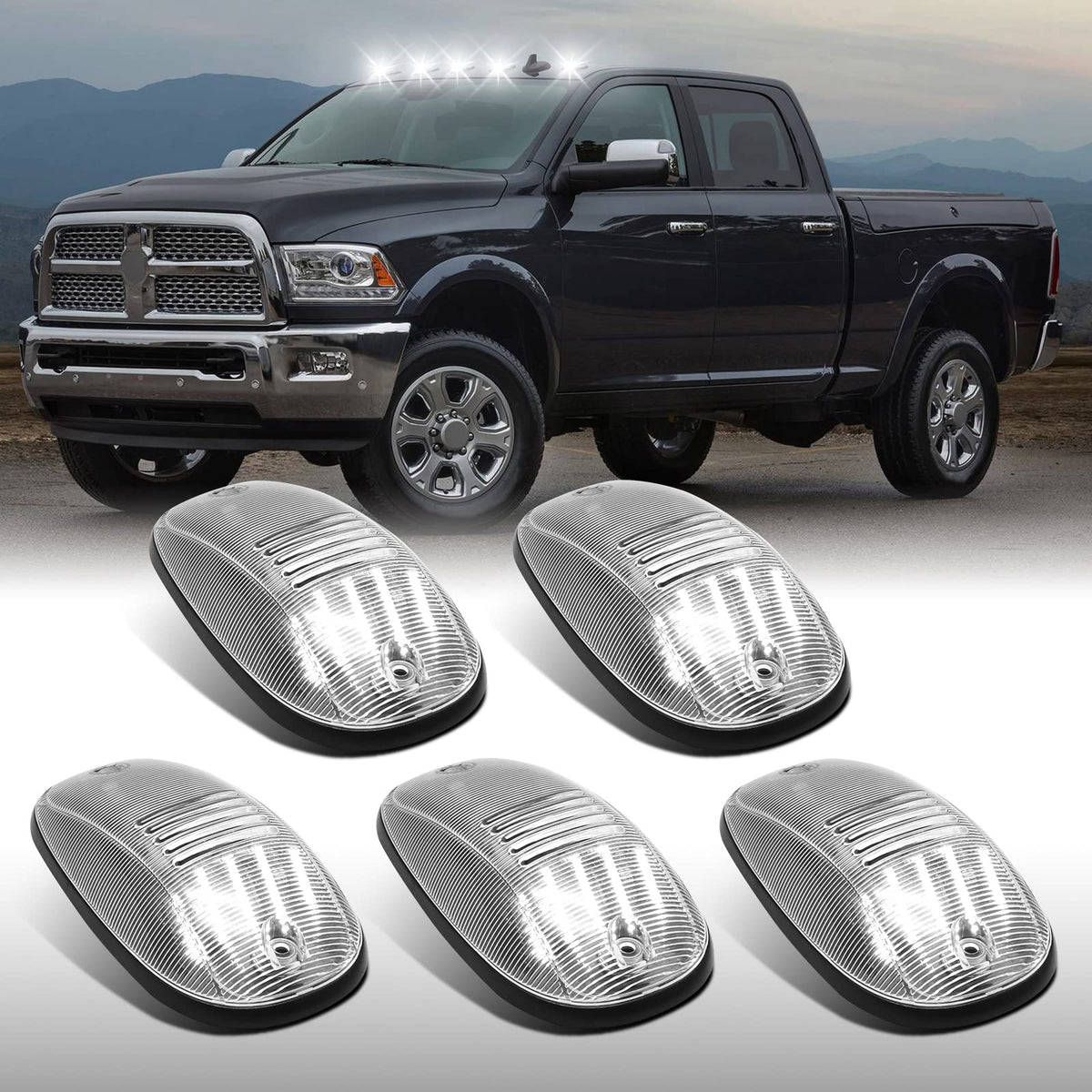 Shinefit 5Pcs Led Cab Roof Lights Replacement For 2003-2018 Ram 1500 2500 3500/2011-2018 Ram 4500 5500 White Cab Clearance Light