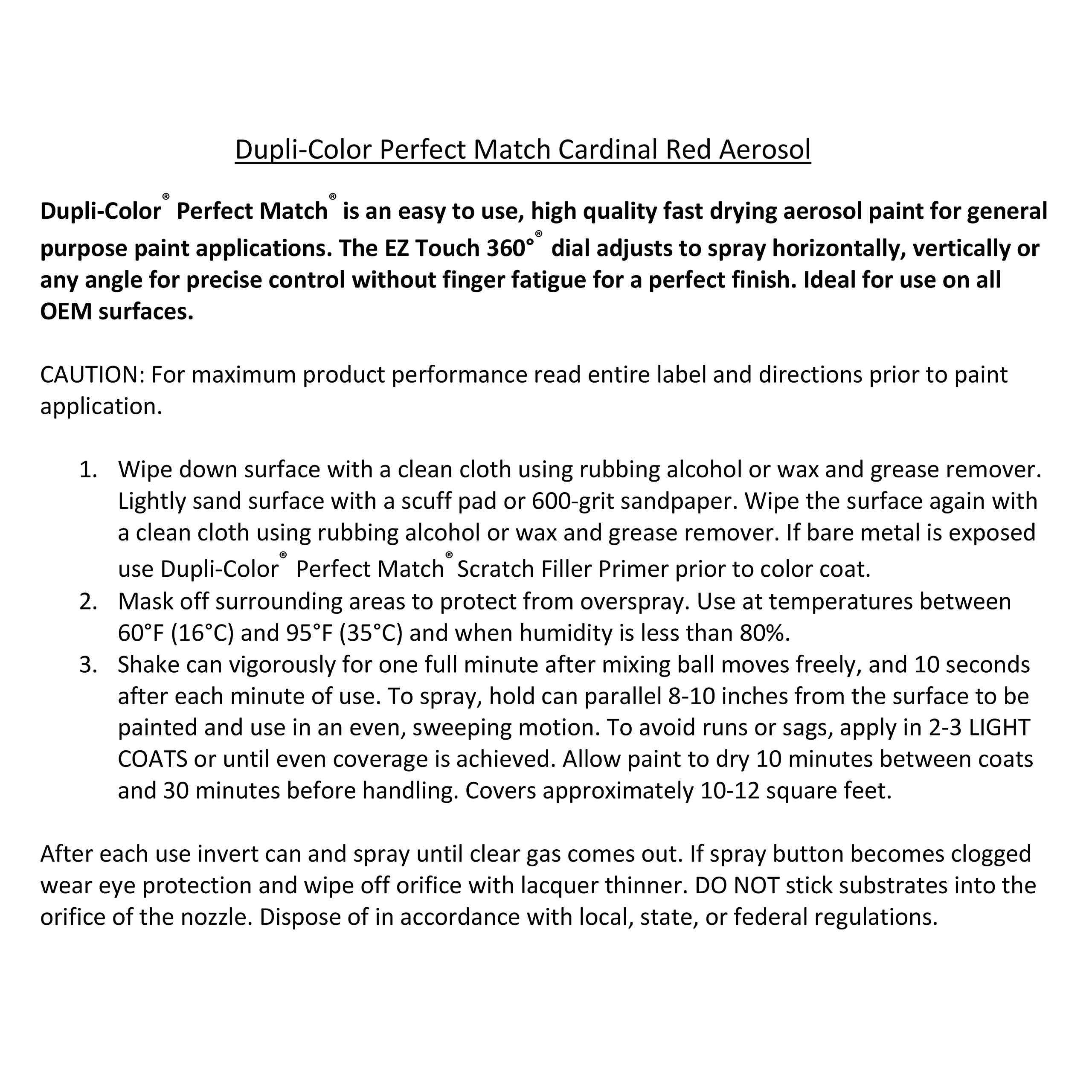 Dupli-Color Ebfm03067 Perfect Match Automotive Spray, Ford Cardinal Red, 21/Ep/Sq/E4/Ea – 8 Oz. Aerosol Can