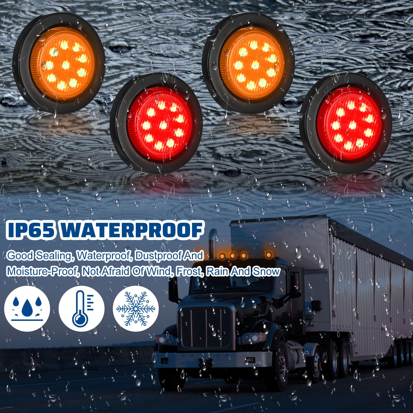 Treela 16 Pcs 2 Inch Led Marker Lights Waterproof Sealed 10 Leds Round Trailer Light With Rubber Flush Mount Grommet 2 Prong Wir