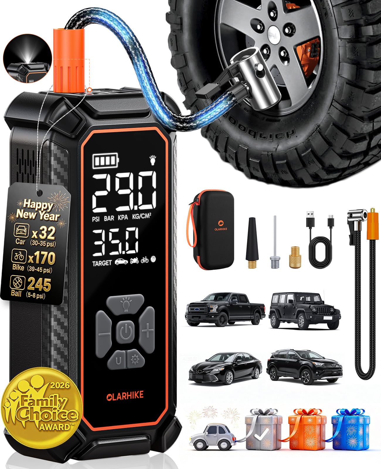 OlarHike Cordless Tire Inflator Portable Air Compressor, 3X Fast Inflation,12000mAh Battery, Air Pump for Car Tires, Pickups, SU