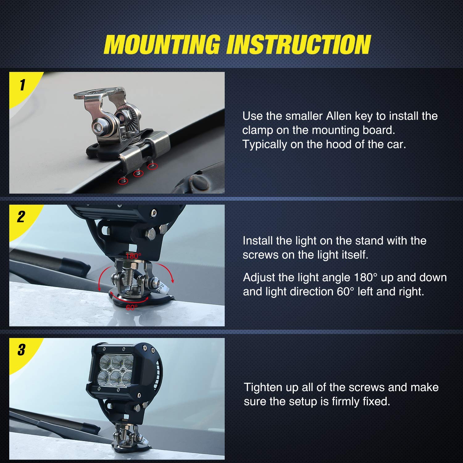 Led Light Bar Mounting Bracket, Nilight 2Pcs Universal Adjustable Pillar Hood Led Work Light Mount Bracket Clamp Holder For Off Road Jeep Truck Suv Installing Without Drilling, 2 Years Warranty