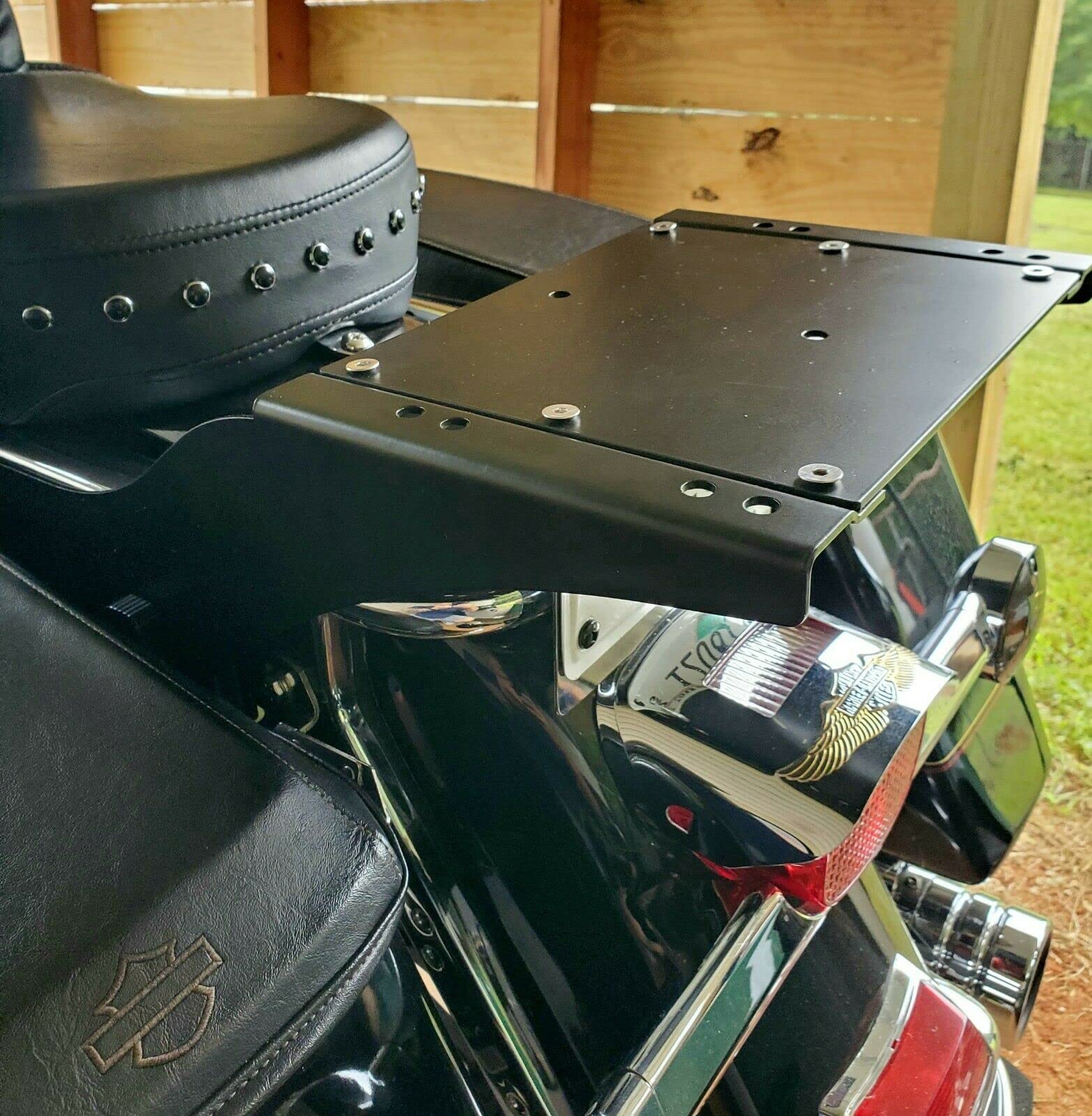 Ecotric King Tour Pack Trunk Bracket Rack Compatible With 1997-2008 Harley Touring Fl Mount King Tour Pack Pak Latches Razor Chop Trunk Mount - Black