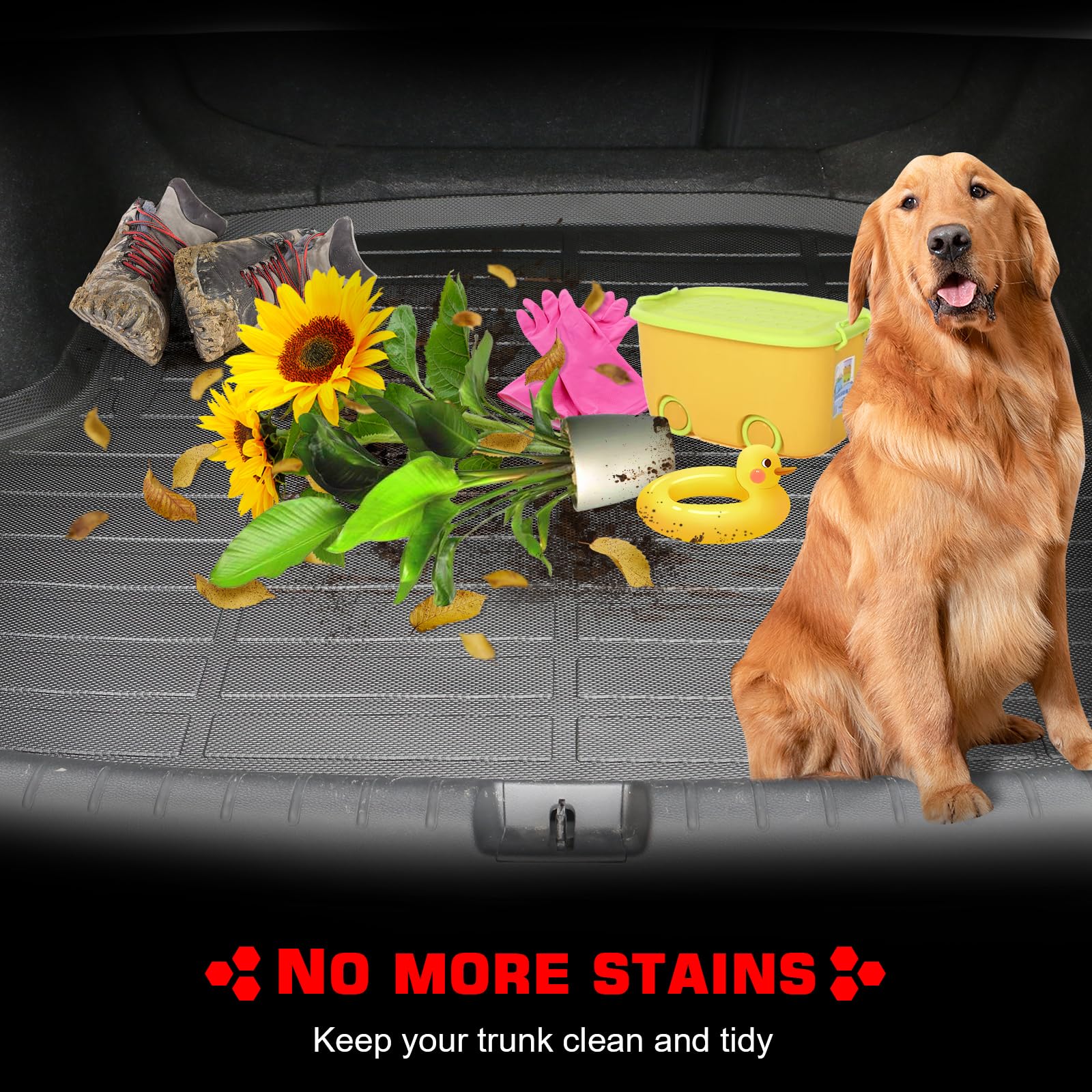 IKON MOTORSPORTS TPE Cargo Trunk Liner, Compatible with 2022-2024 Hyundai Tucson, Custom Fit All Weather Protection Heavy Duty Rear Trunk Tray Cargo Mats Protector, Black