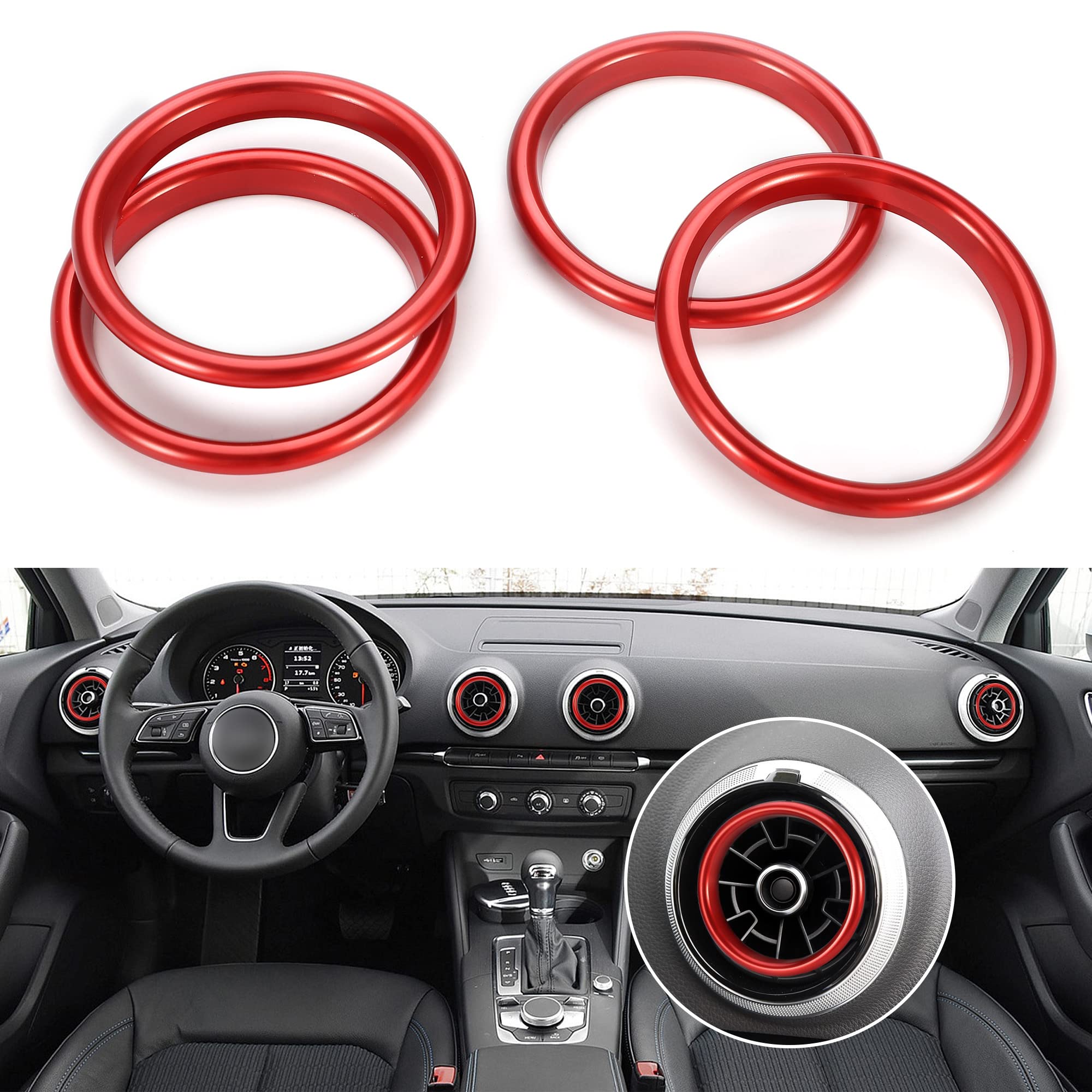 TOMALL 4pcs Aluminum AC Vent Outlet Ring Cover Compatible with Audi A3 S3 RS3 Air Conditioning Inner Vent Trim Decoration Interi