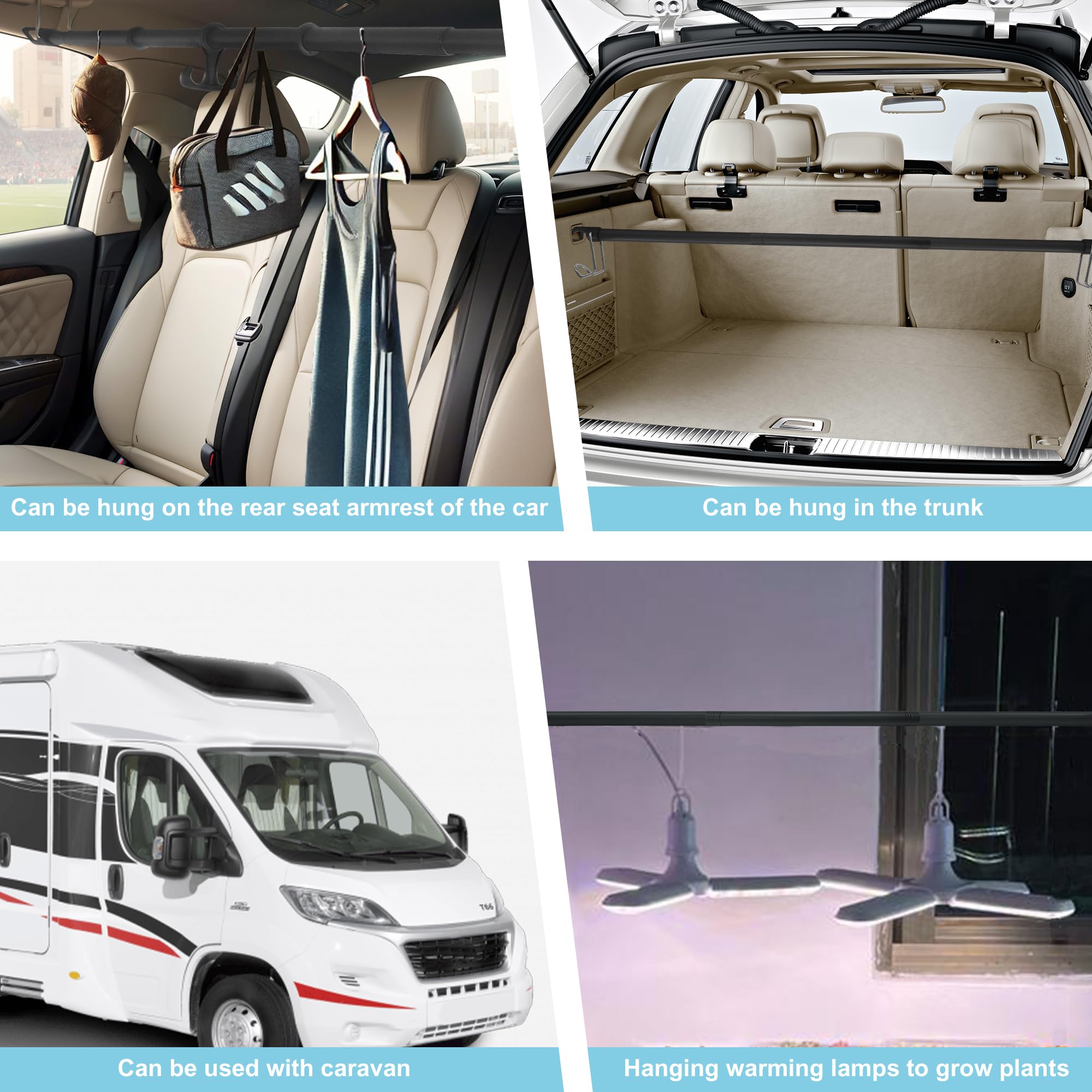 Elantrip Adjustable Car Clothes Hanger Bar, 34-70 Inch Heavy-Duty Telescopic Rod, Wrinkle-Free Clothing Rack For Cars, Suvs, Tru