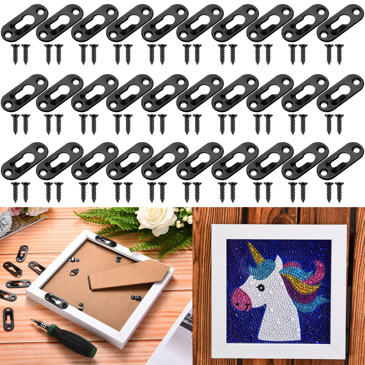 Ripeng 30 Pcs Single Keyhole Hangers Picture Hanger With 60 Pcs Screws Metal Keyhole Hanging Brackets Metal Hanging Fasteners Plate Hooks For The Wall Mirror Picture Frames, 43 X 16 Mm(Black)