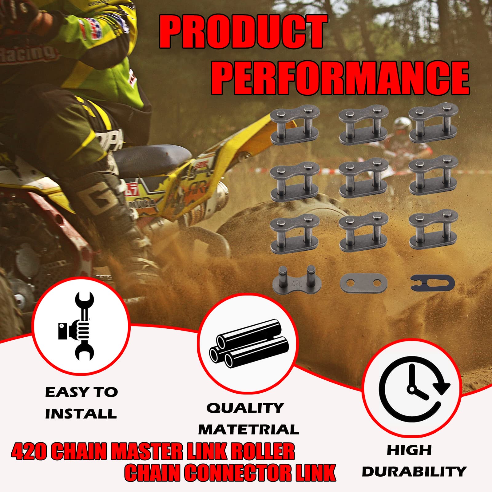 New Olym 420 Chain Master Link Roller Chain Connector Link For 90Cc 110Cc 125Cc Pit Dirt Bike Atv Quad Buggy Pack Of 10