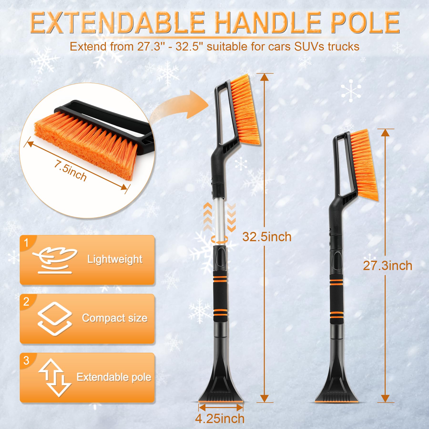 Livtee Ice Scraper And Snow Brush For Car Windshield, 32.5'' Extendable Snow Removal Tool, Automotive Exterior Accessories And W