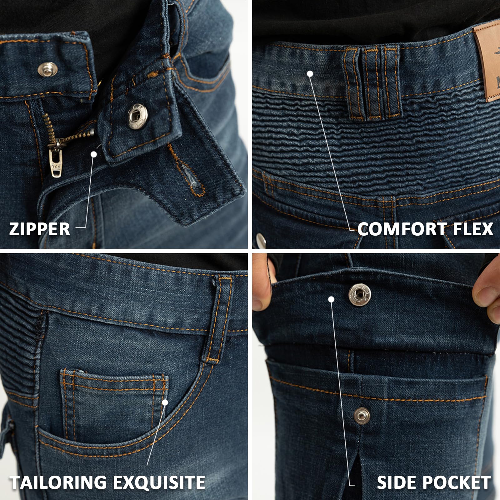 LOMENG Motorcycle Pants Riding Jeans Biker Motorbike Pants with CE Removable Armored for Men Blue EU32, LMPM08-Blue-L2A, 32 Regu