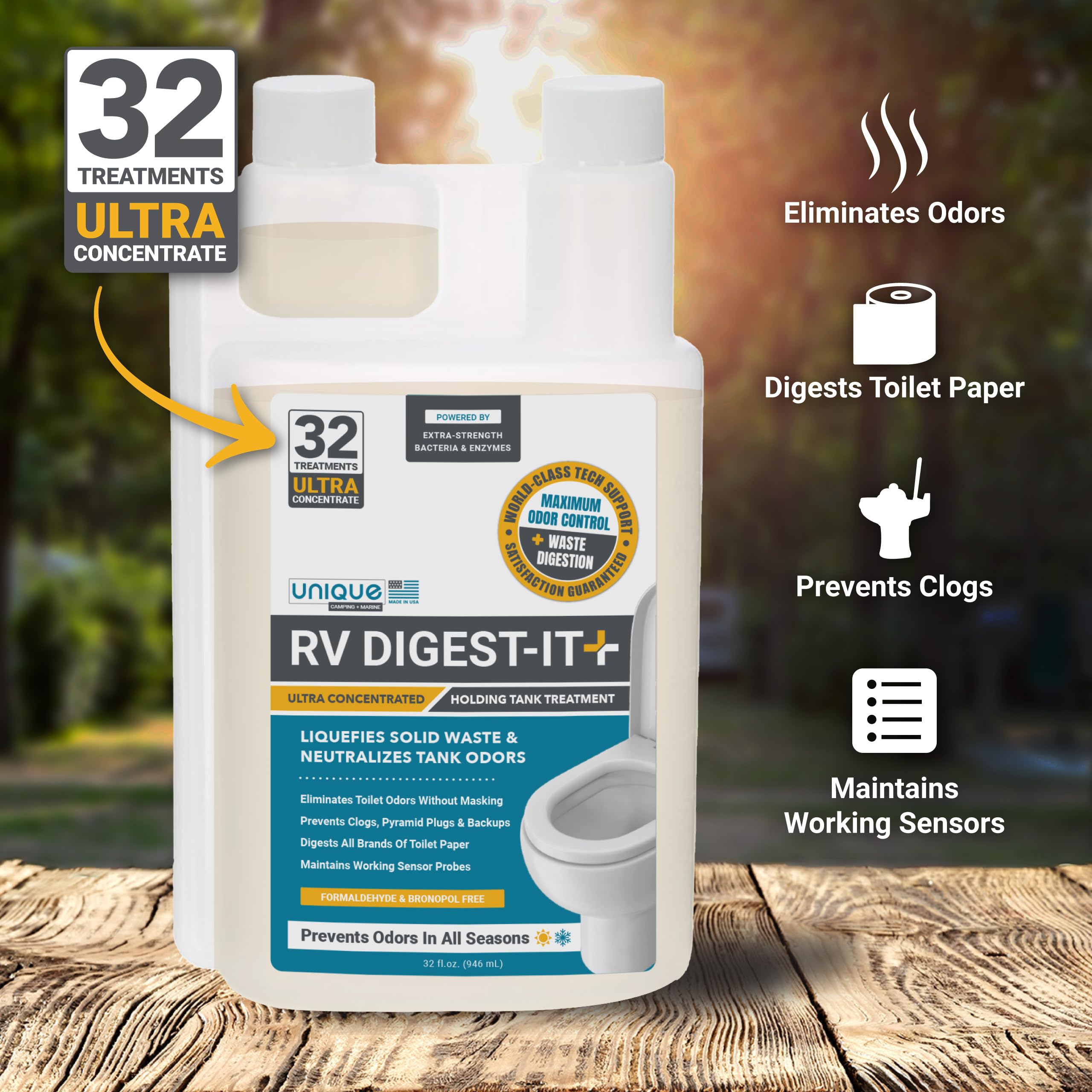 Unique Rv Digest-It+ Extra-Strength Ultra-Concentrate - 64 Rv Toilet Treatments - Eliminates Smells And Liquifies Waste 32 Oz (2