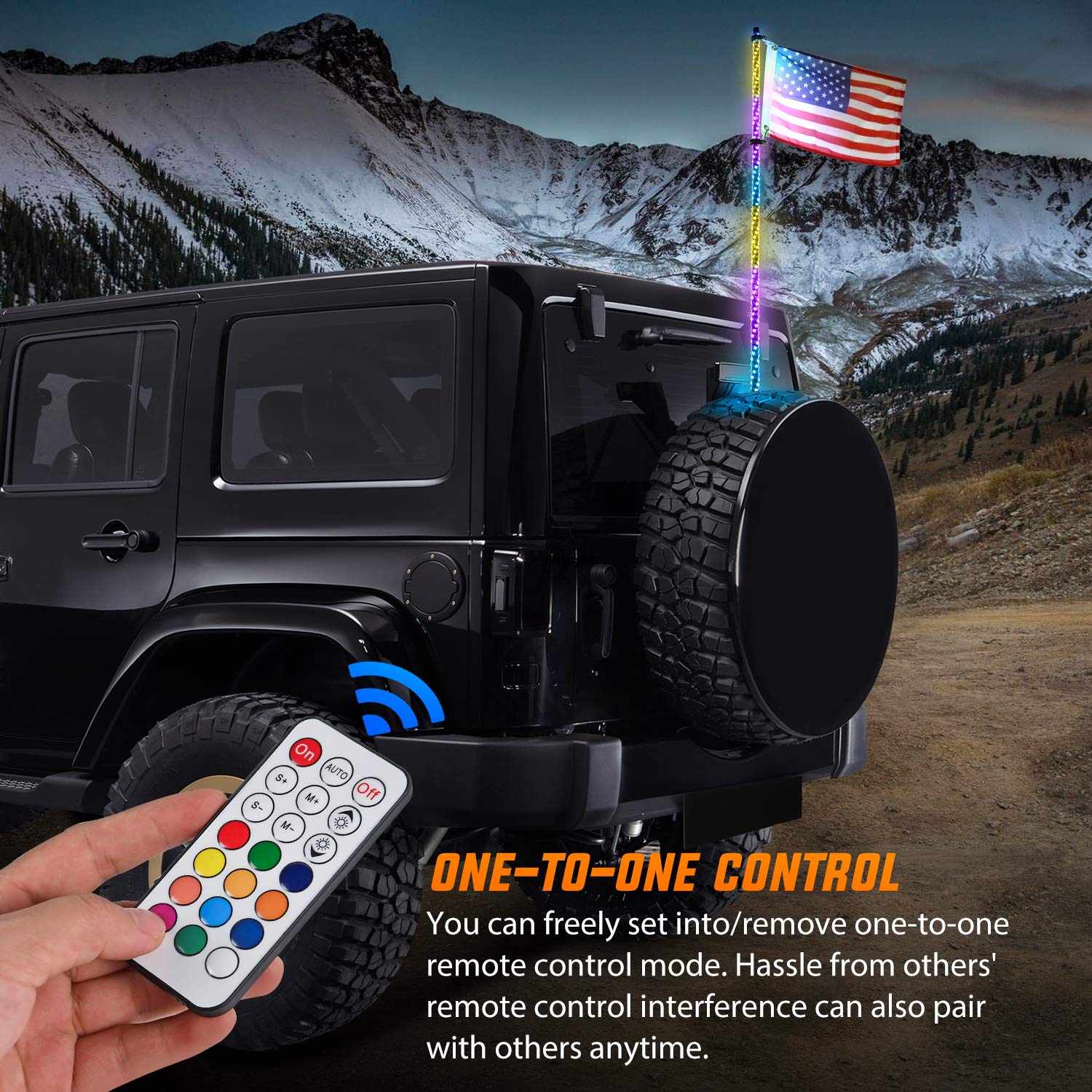 Nilight 1PC 3FT Spiral RGB Led Whip Light with Spring Base Chasing Light RF Remote Control Lighted Antenna Whips for Can-Am ATV