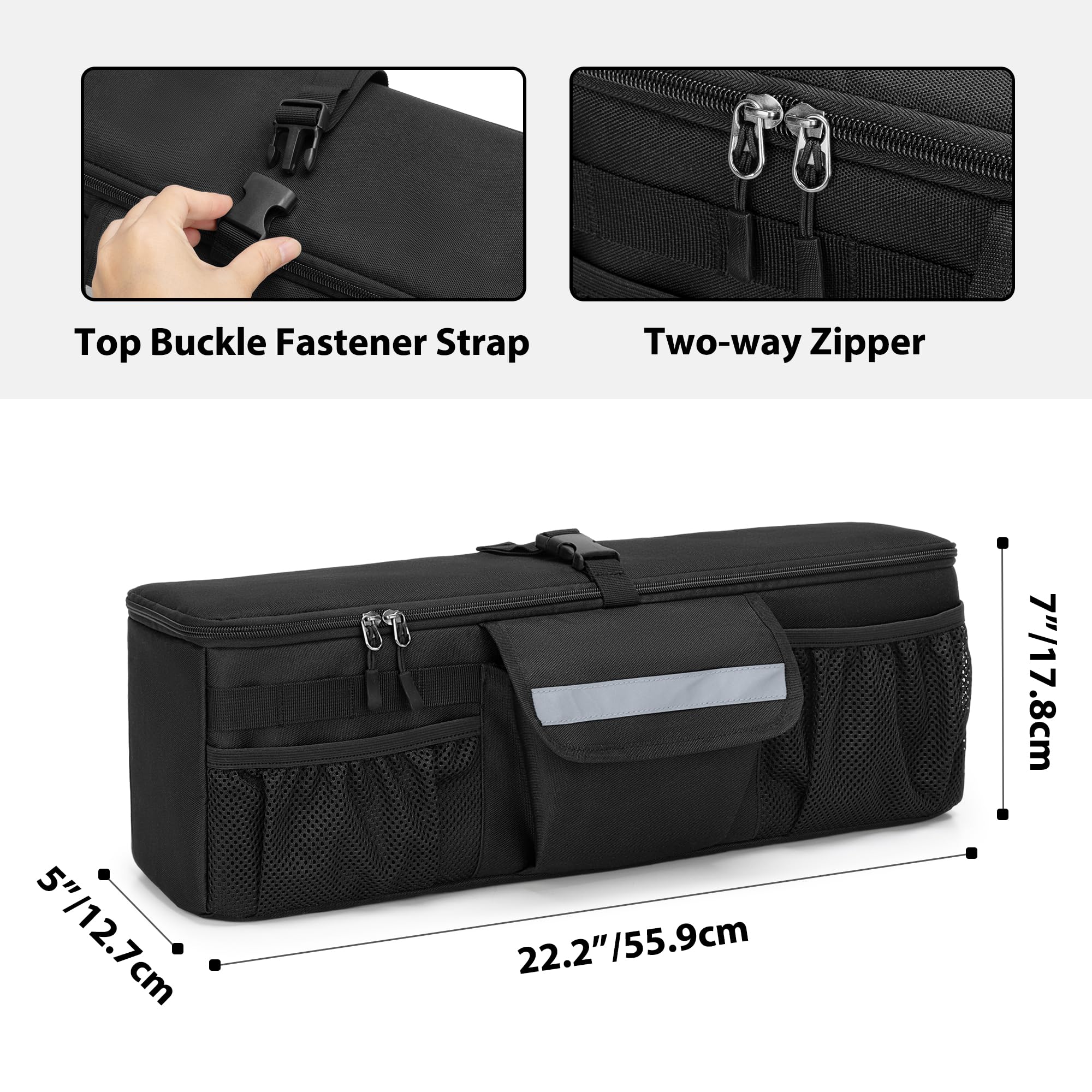 GRAOSO Car Trunk Organizer for Toyota FJ Cruiser 2007-2021, Black, with Adjustable Loops, Hook&Loop Tapes, and Multiple Pockets