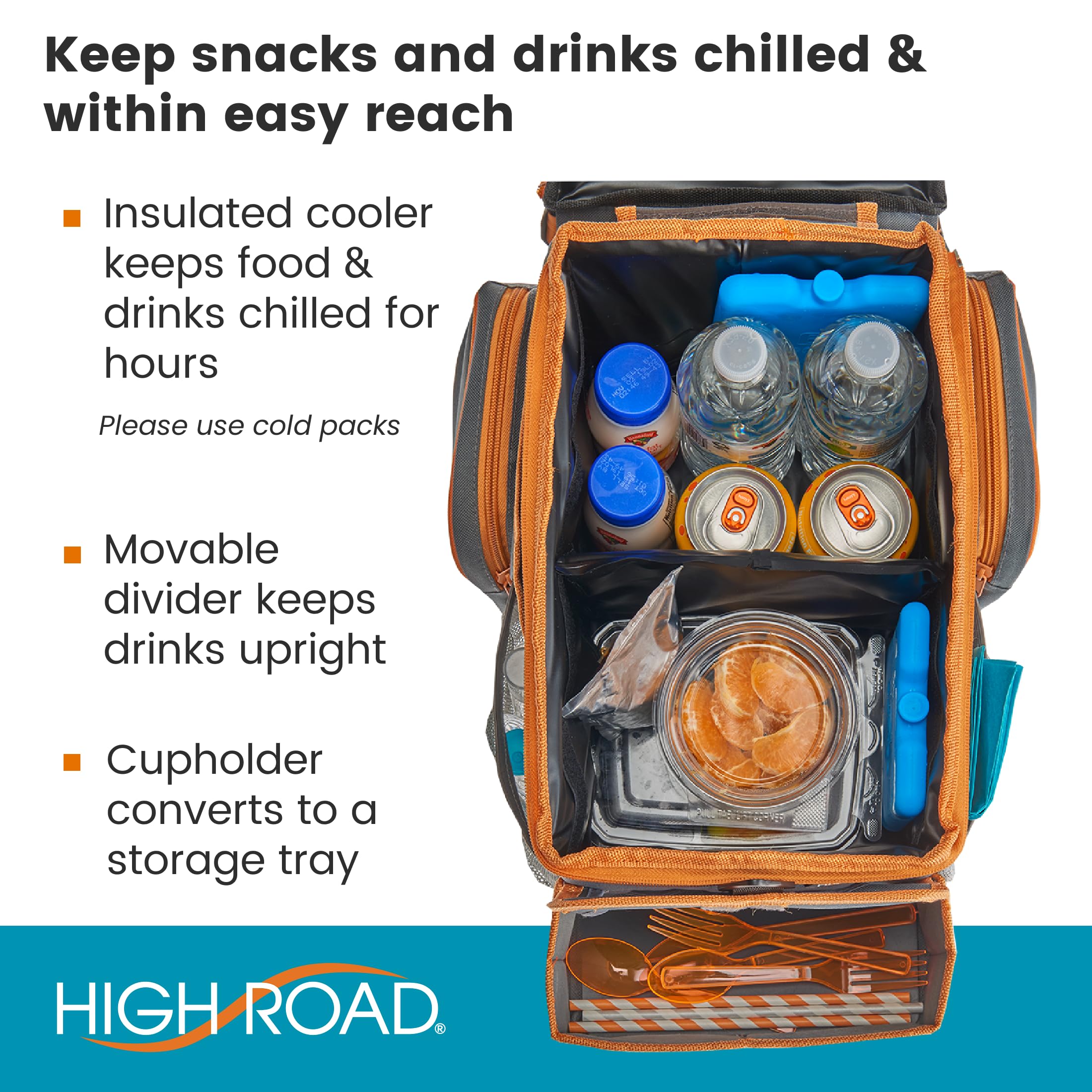 High Road CarHop Car Seat Organizer for the Front or Back Seat for Kids and Adults with Cup Holder Tray, Side Pockets and Car Co