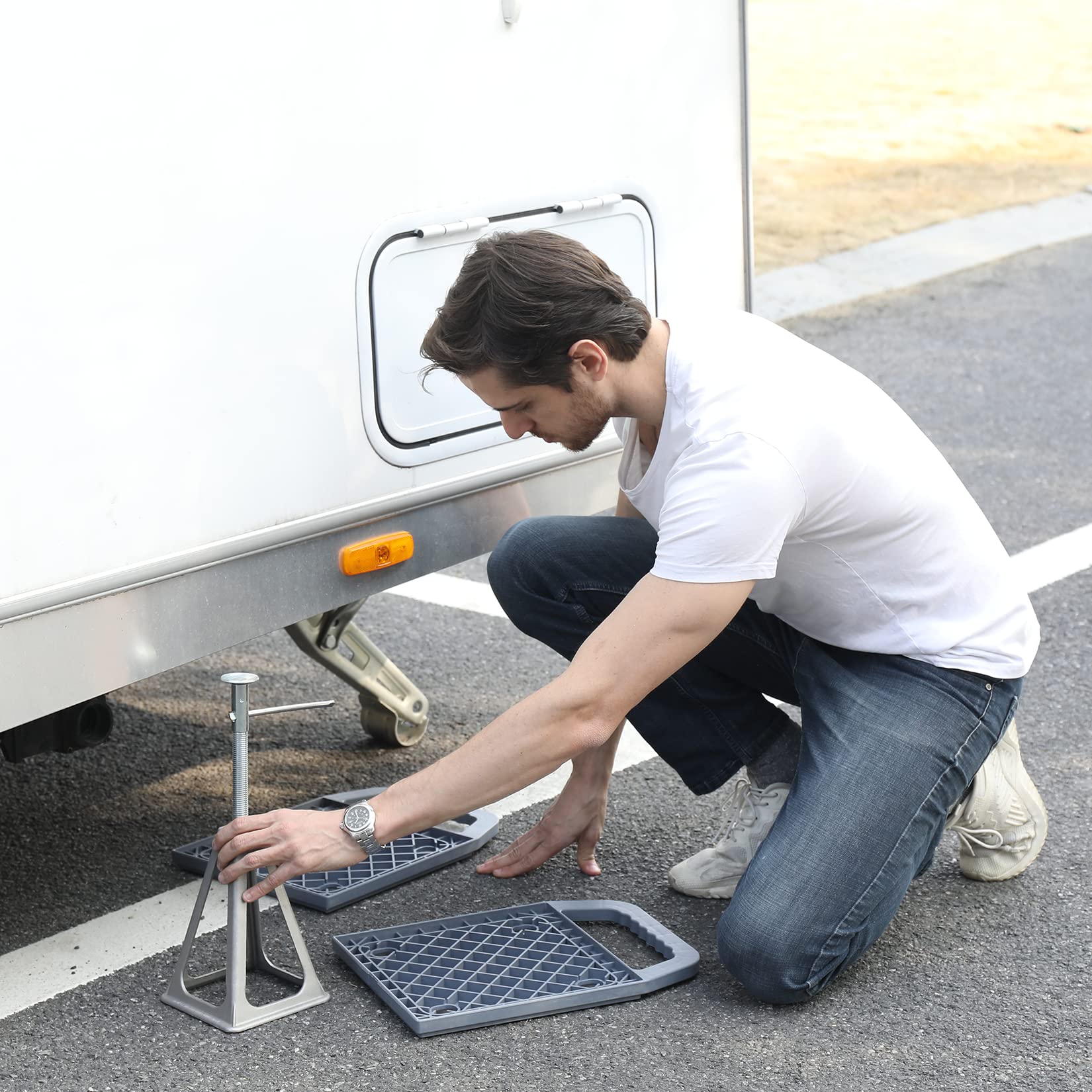 Large Rv Jack Pads With Built-In Handle Prevent Jacks From Sinking 11.8 Inch X 11.8 Inch Camper Jack Pads Grey (Pack Of Two)