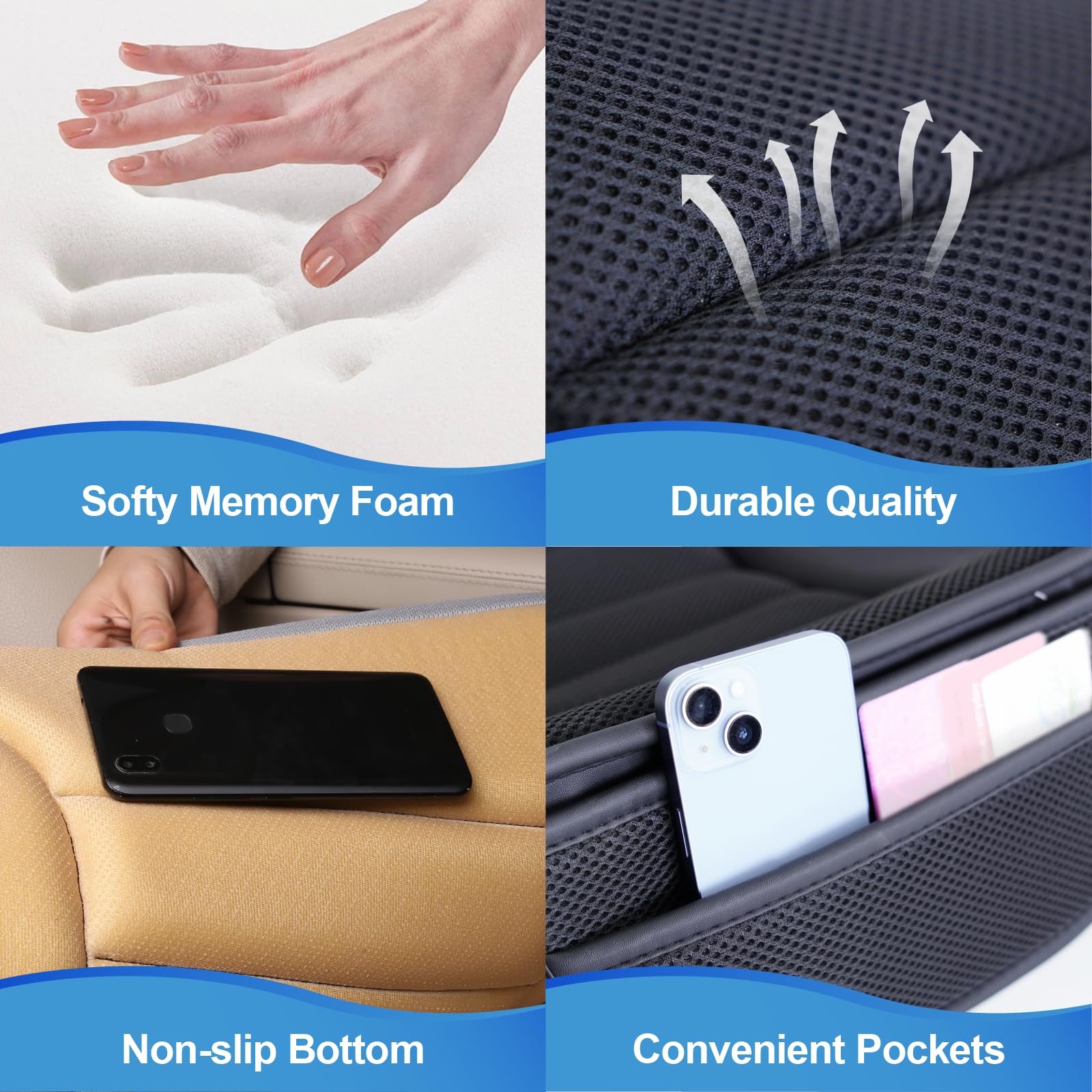 Lofty Aim Premium Car Seat Cushion, Driver Cushion With Comfort Memory Foam & Non-Slip Rubber Bottom, Car Seat Pad Works With 95