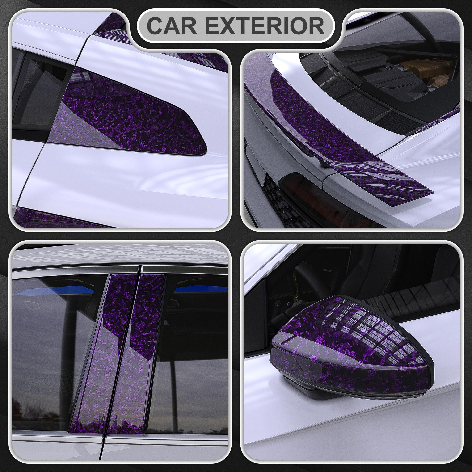 Lypumso Purple Forged Carbon Fiber Vinyl Wraps, Adhesive Wrap Vinyl Roll For Full Car Wraps, Auto Interior Stickers Sheets Films