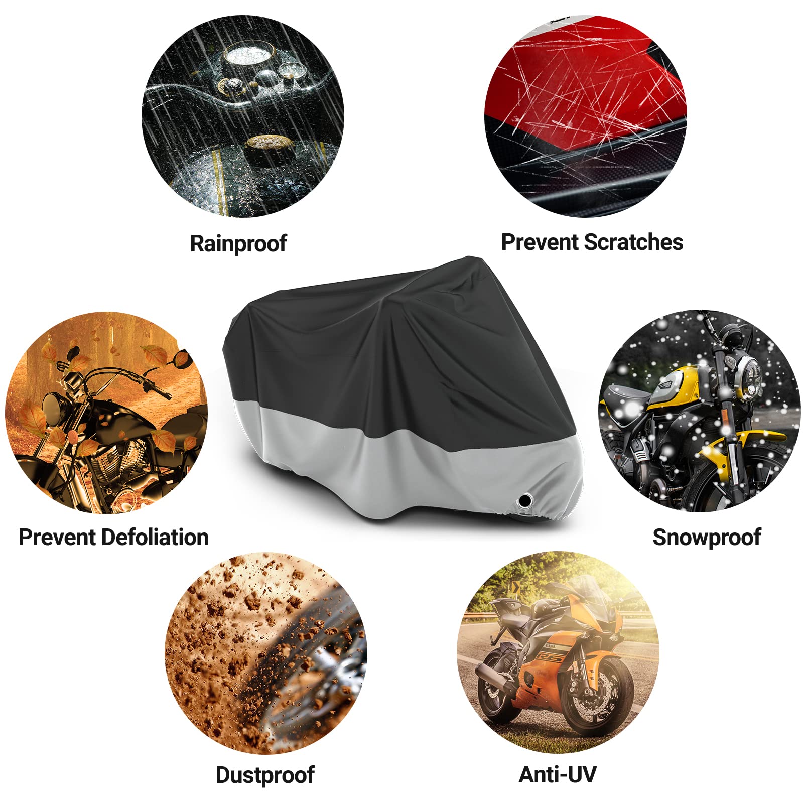 Favoto Motorcycle Cover Waterproof Outdoor - All Season Sun Protection With Lock-Holes Rain Snow Windproof Dustproof Universal Fit Motorbikes Vehicle Moped Cover, 96.5' X 41' X 50'