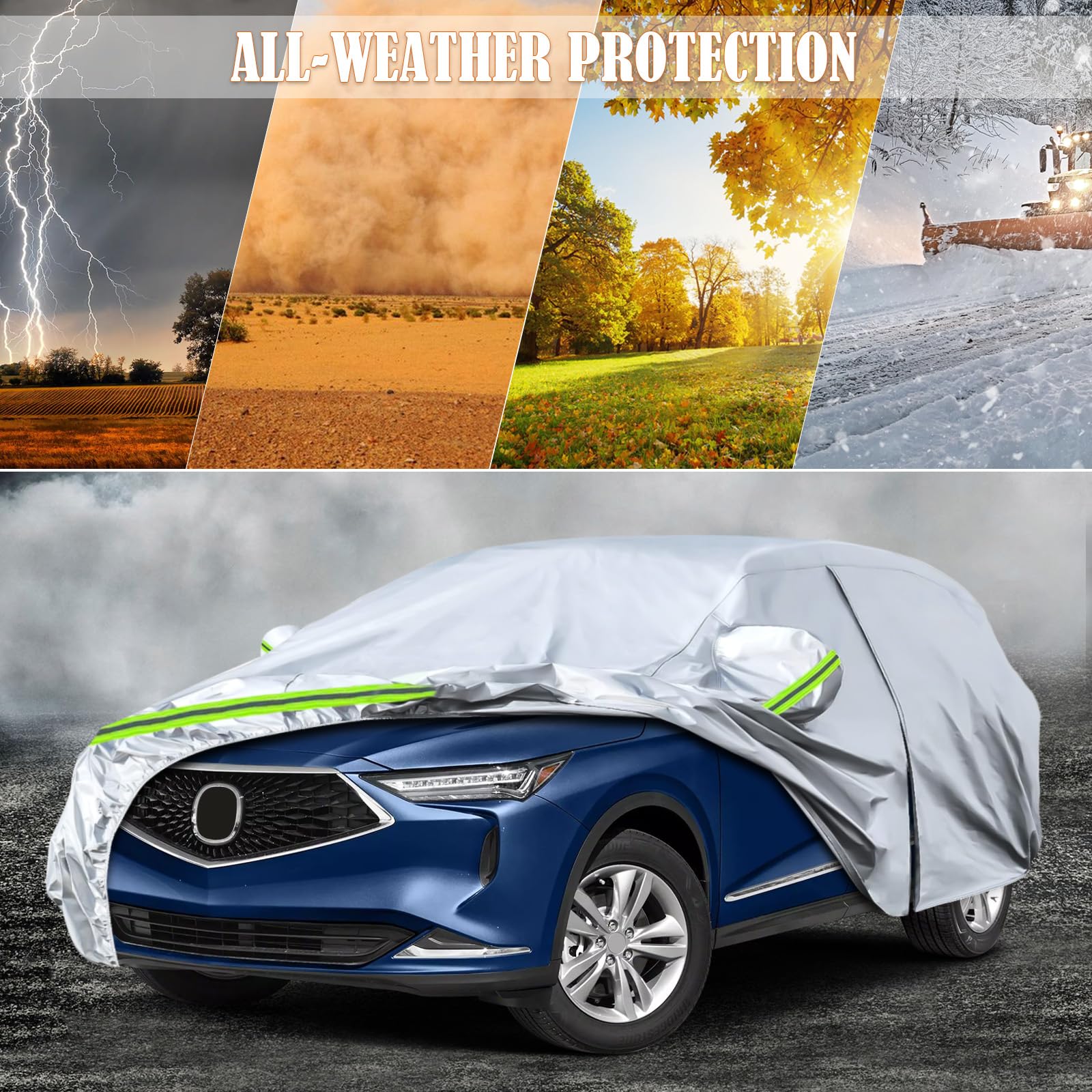 Waterproof Car Covers Replace For 2001-2024 Acura Mdx, 6 Layers Silver All Weather Car Cover With Zipper Door & Windproof Bands