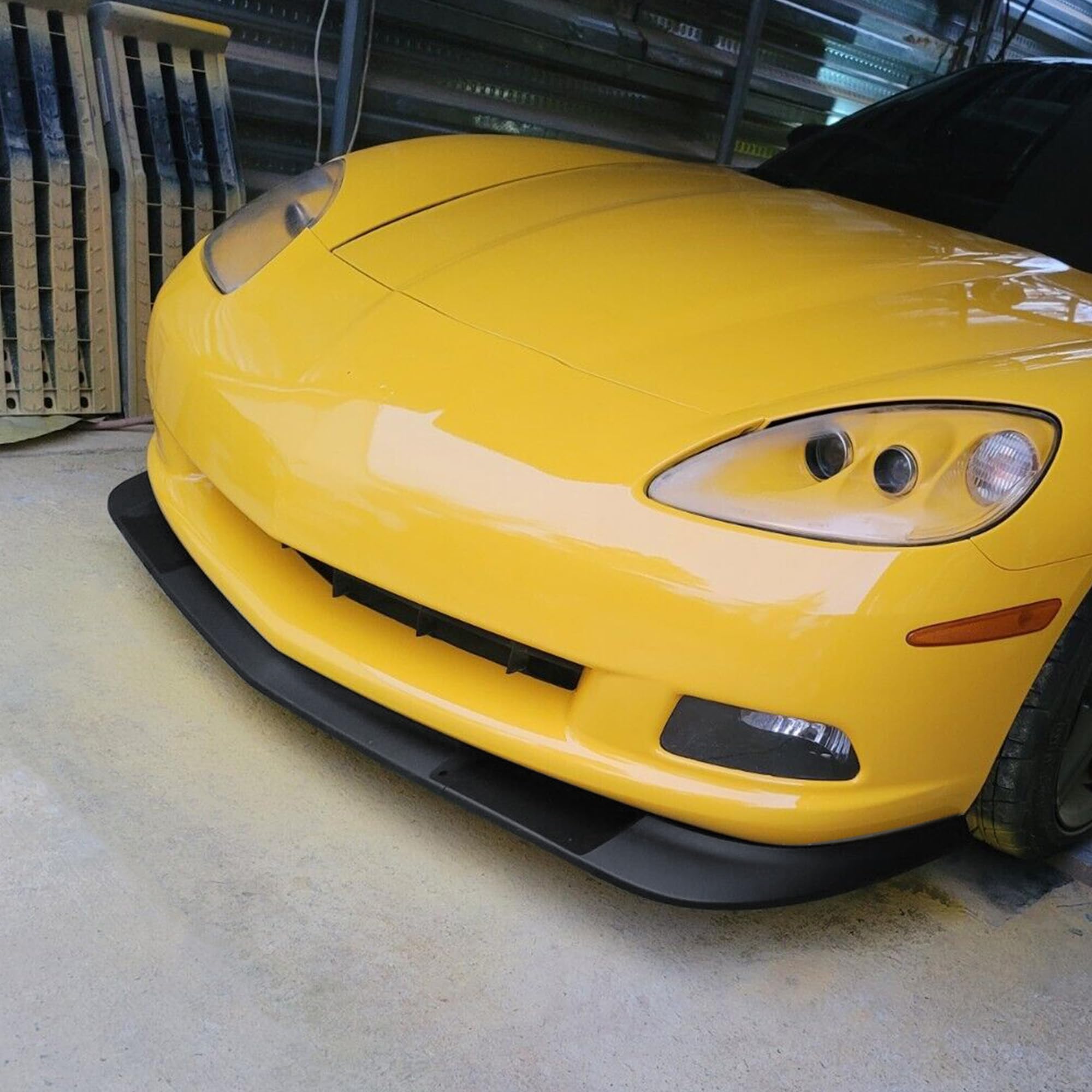 Kuafu 3Pcs Front Bumper Lip Splitter Compatible With 2005-2013 Corvette C6 Base Models 2Dr Zr1 Extended Style Under Chin Spoiler (Matte Black)