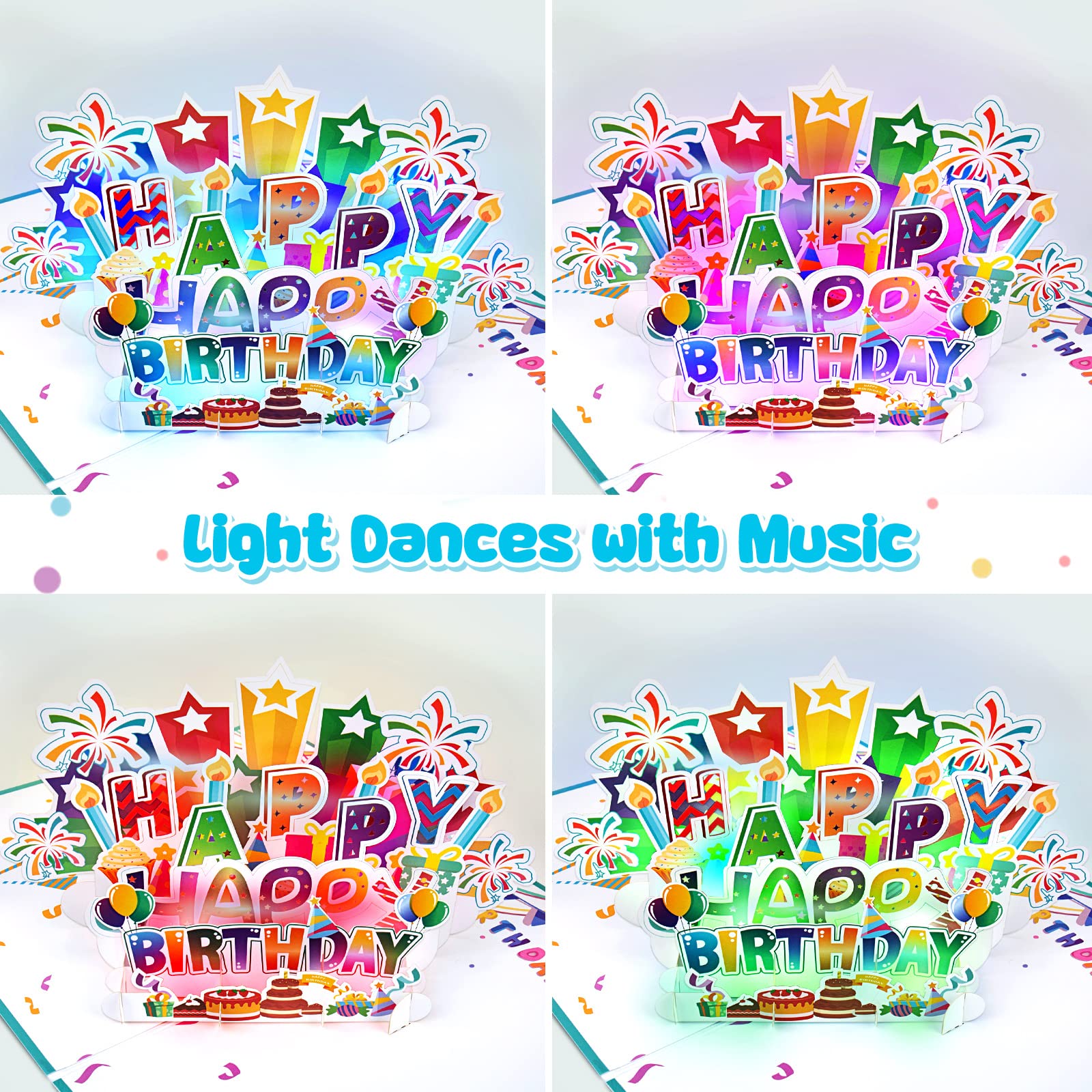 Inpher Large Birthday Card, 3D Pop Up Birthday Cards, Light And Music Happy Birthday Card, Musical Birthday Gift Greeting Card F