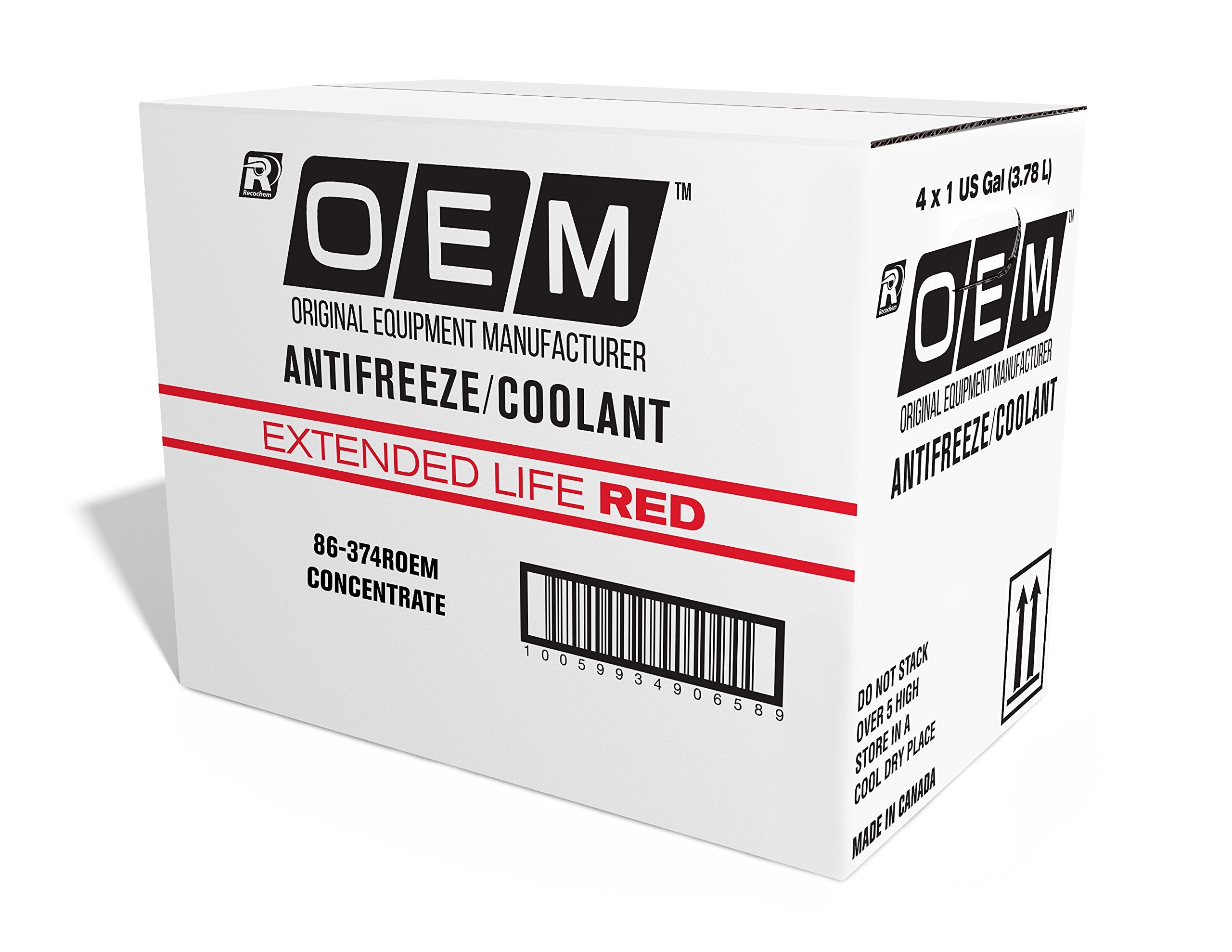 Recochem Oem 86-374Roem-4Pk Red Premium Antifreeze Concentrate Extended Life Red, 1 Gallon, 4 Pack
