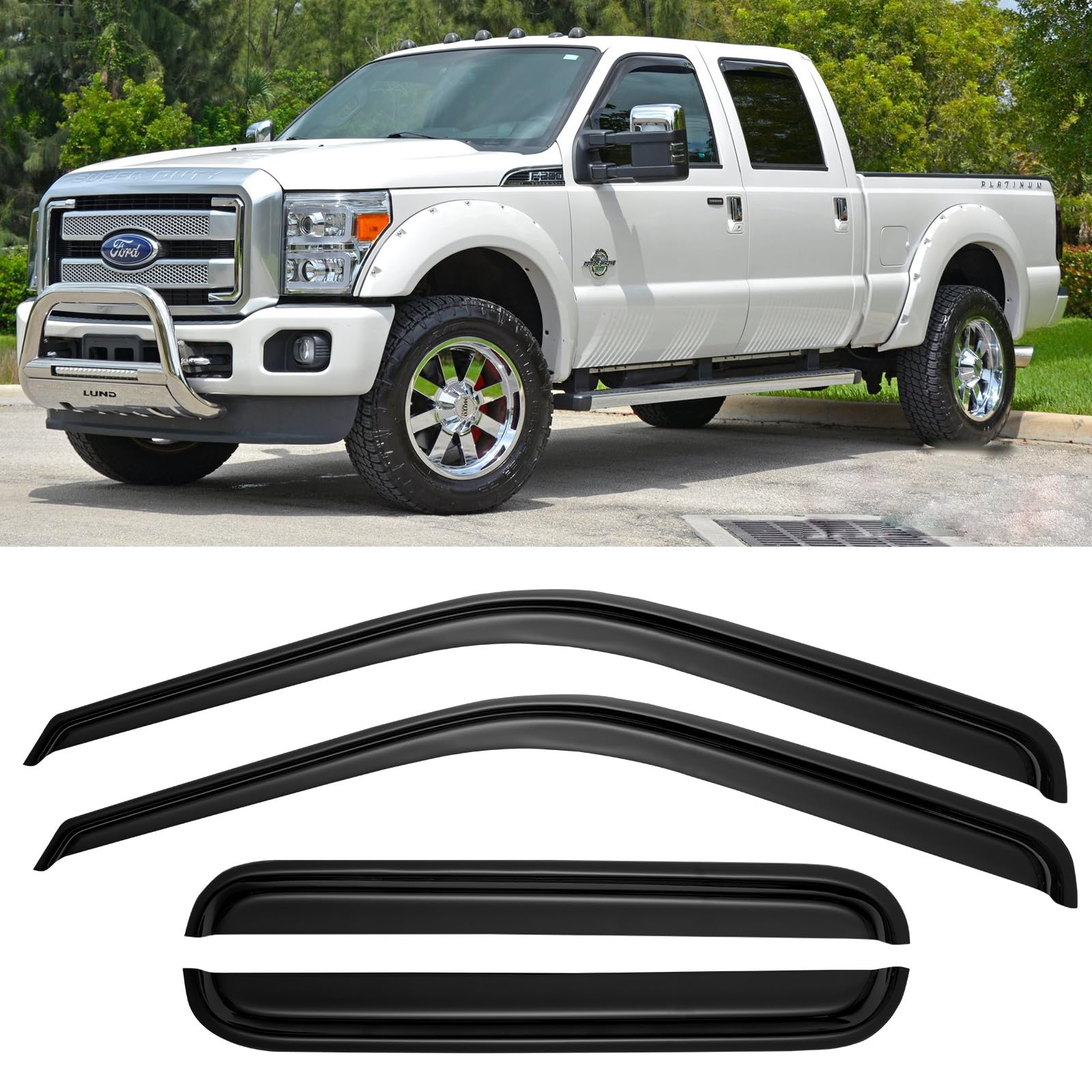 Window Rain Guards Visors For 1999-2016 Ford F250 F350 F450 F550 Super Duty Supercrew Cab, Window Vent Wind Shades Deflectors, 4