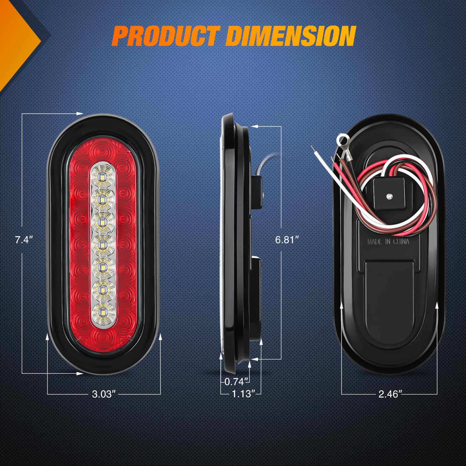 Nilight 6Inch Oval Trailer Tail Light 2Pcs Red Brake Stop Turn White Reverse Back Up Lights With Flush Mount Grommets Plugs Moun