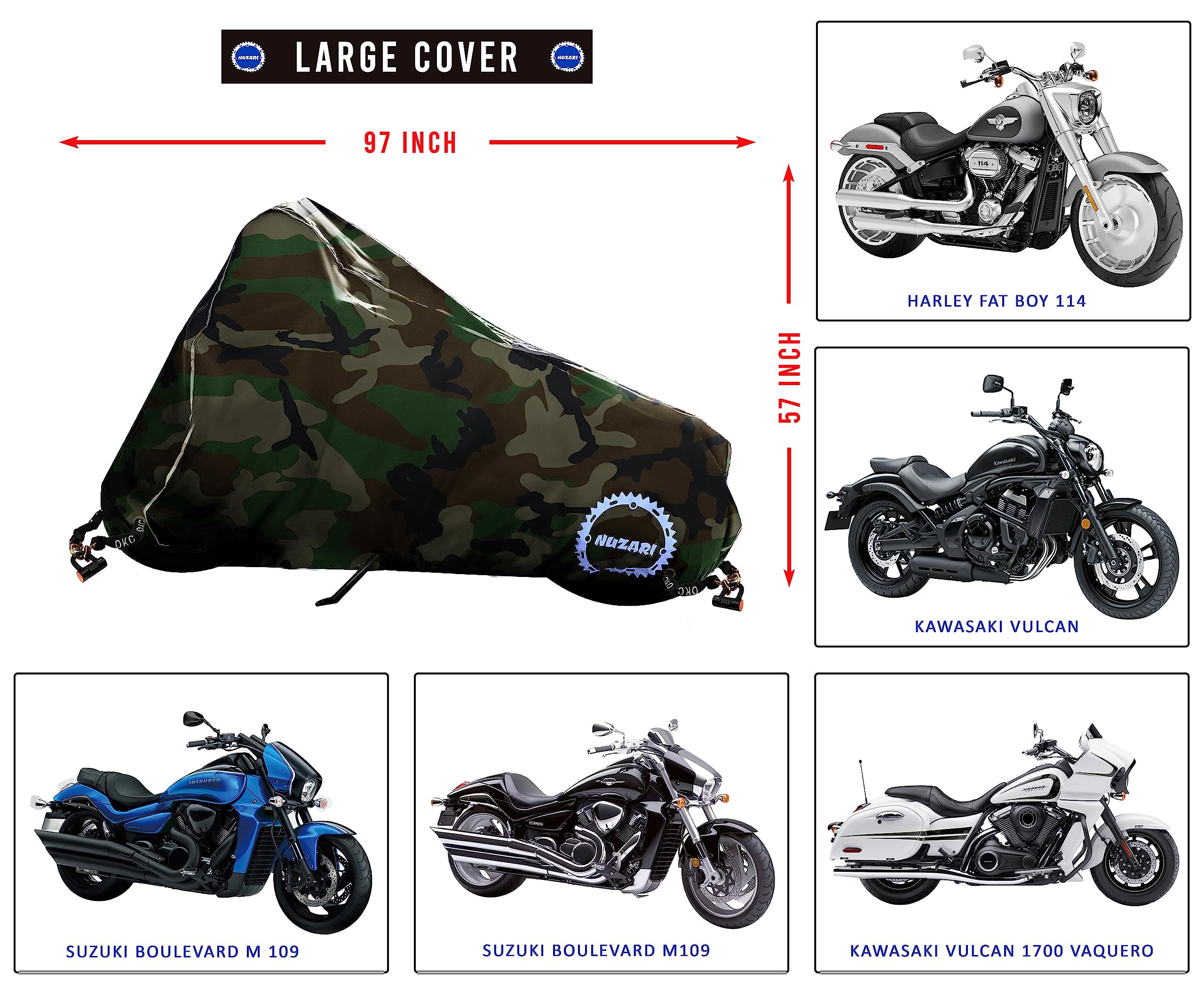 Nuzari Heavy Duty Motorcycle Cover - Motorcycle Covers Waterproof Outdoor Storage - Dirt Bike Covers (Camouflage, Large)