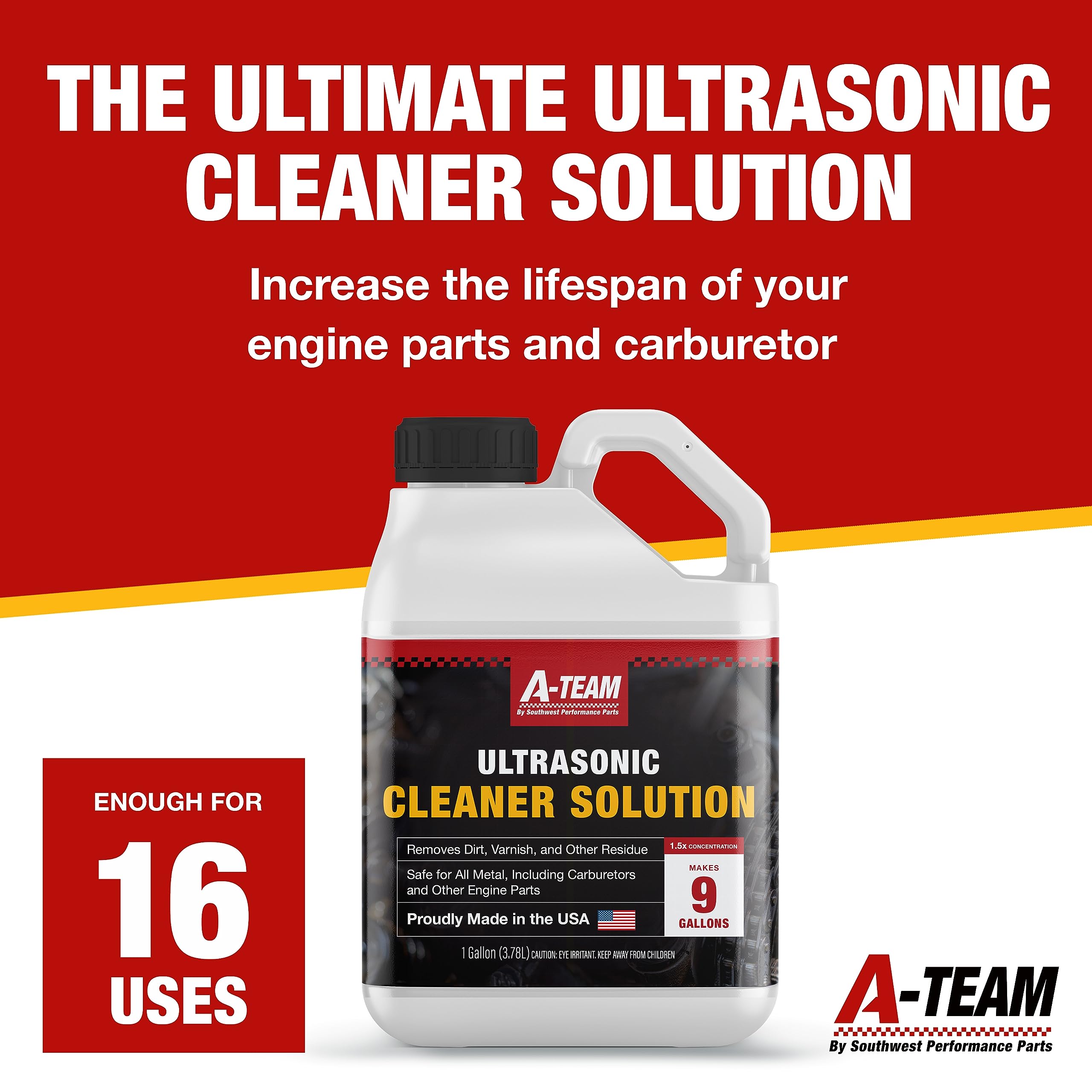 A-Team Ultrasonic Carburetor Cleaning Solution - Great for Carburetors and Engine Parts - Compatible with Most Cleaning Machines