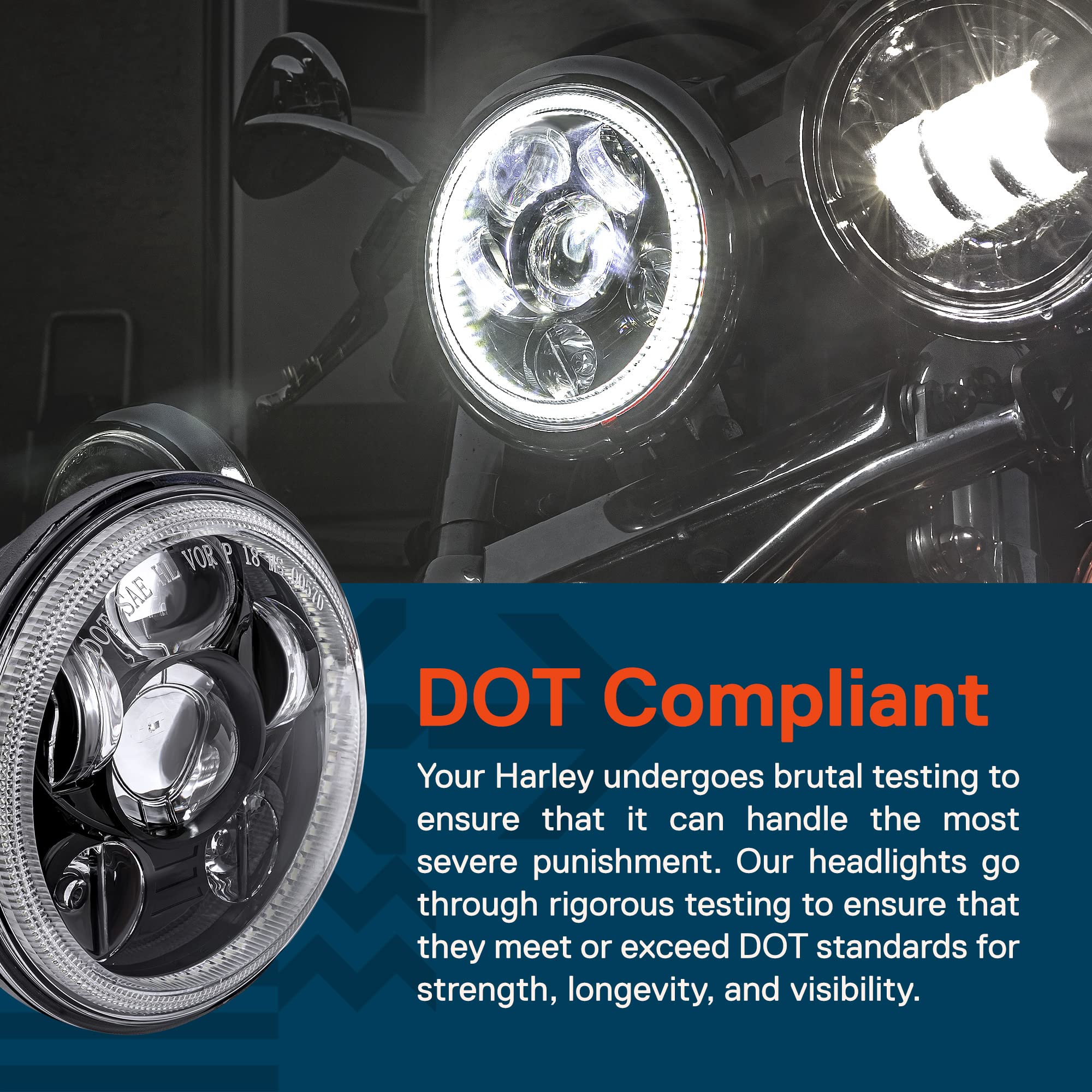 True Mods 5.75'' Harley Led Headlight For Harley Davidson [Black-Finish] [Halo Drl] [Dot Compliant] Round Led Motorcycle Headlig