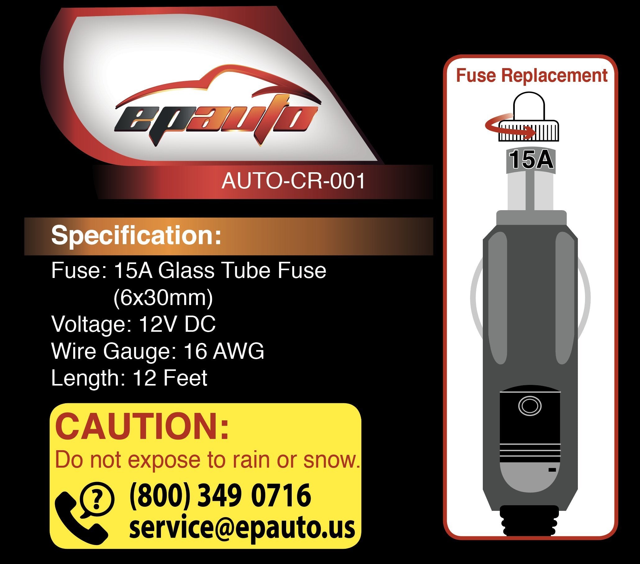 Epauto 12V 12' Foot Heavy Duty Extension Cord With Cigarette Lighter Plug Socket