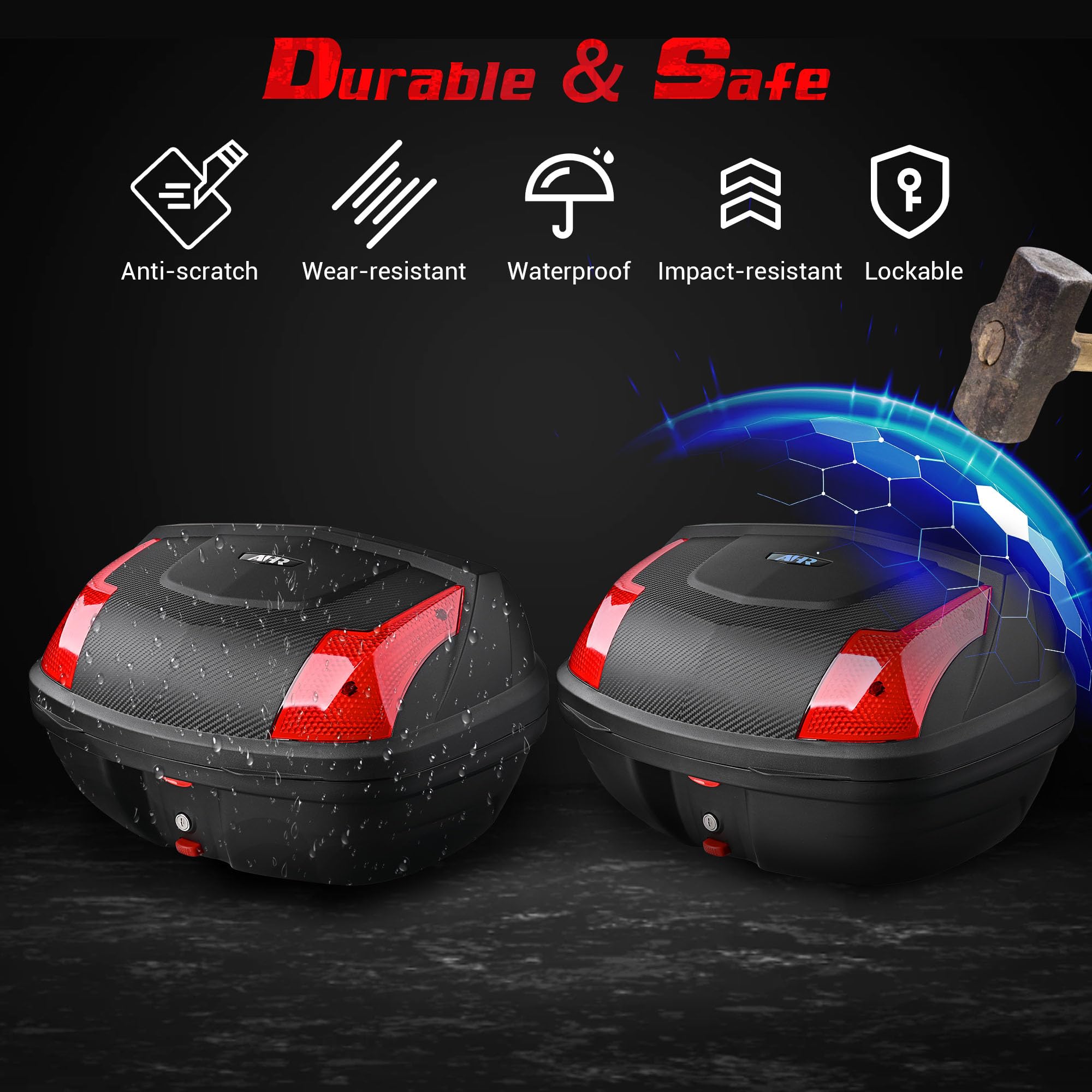 Ahr 48L Motorcycle Top Case Trunktail Box Trunk Tour Storage Box