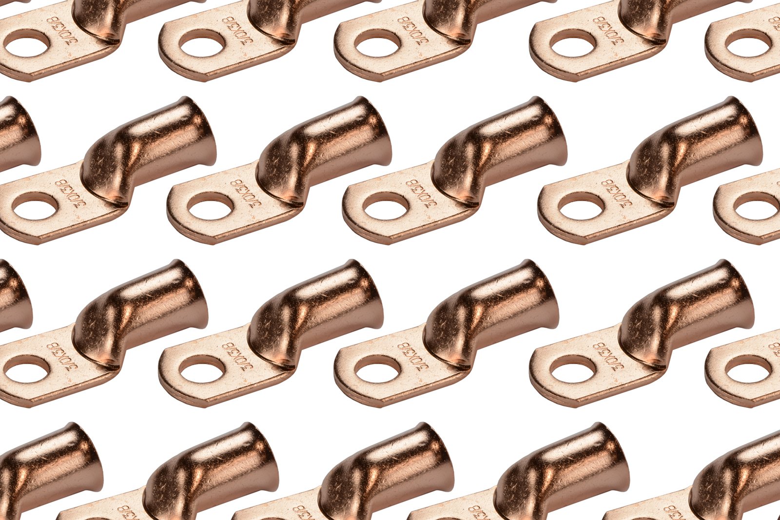 Temco 100 Pack Bare Copper Welding Battery Cable Ends, Lugs Terminal 3/0 Awg 3/8'' Hole (6 Awg To 1/0 Awg Options Available)