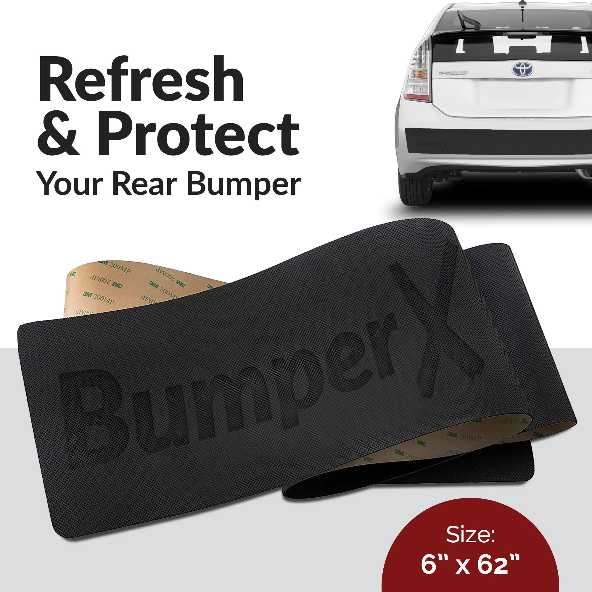 BumperX Car Rear Bumper Guard - DIY Peel & Stick Rubber Protector, 6 x 62 inches, Black, Model 888-0987
