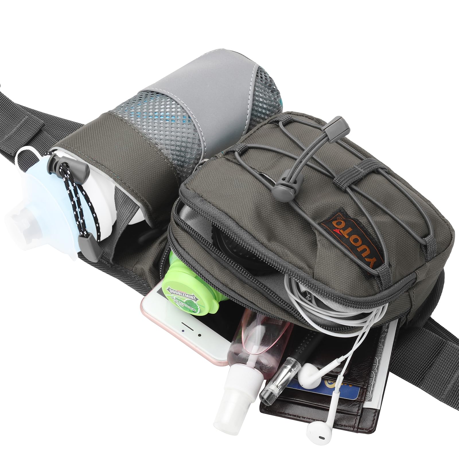 Yuoto Waist Pack With Water Bottle Holder For Running Walking Hiking Runners Hydration Belt (Grey)