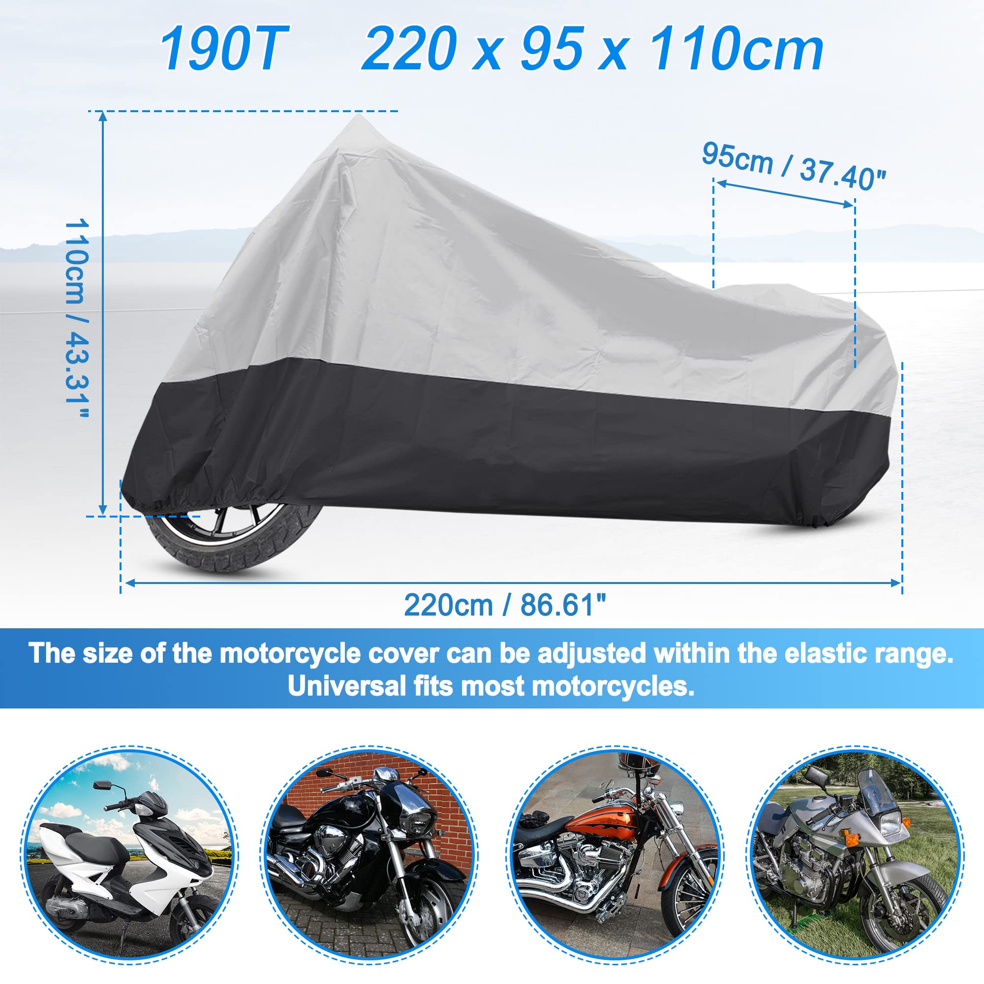 Uxcell Motorcycle Cover Full Cover Rain Cover Waterproof Dust Protector For Honda Cb Cbr Cr Crf Cruiser Scooter Tour Bikes 190T