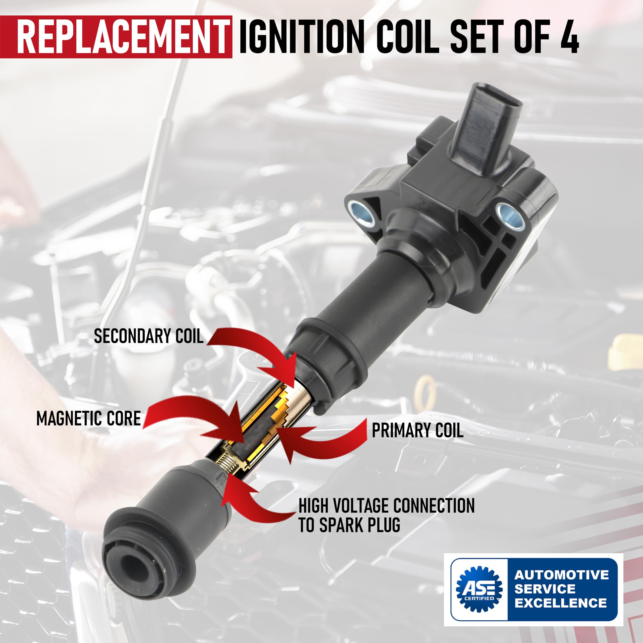 Ignition Coil Pack Set Of 4 By Aa Ignition - Compatible With Ford L4 1.5L - 2014, 2015, 2016, 2017, 2018, 2019, 2020 Fusion, 201