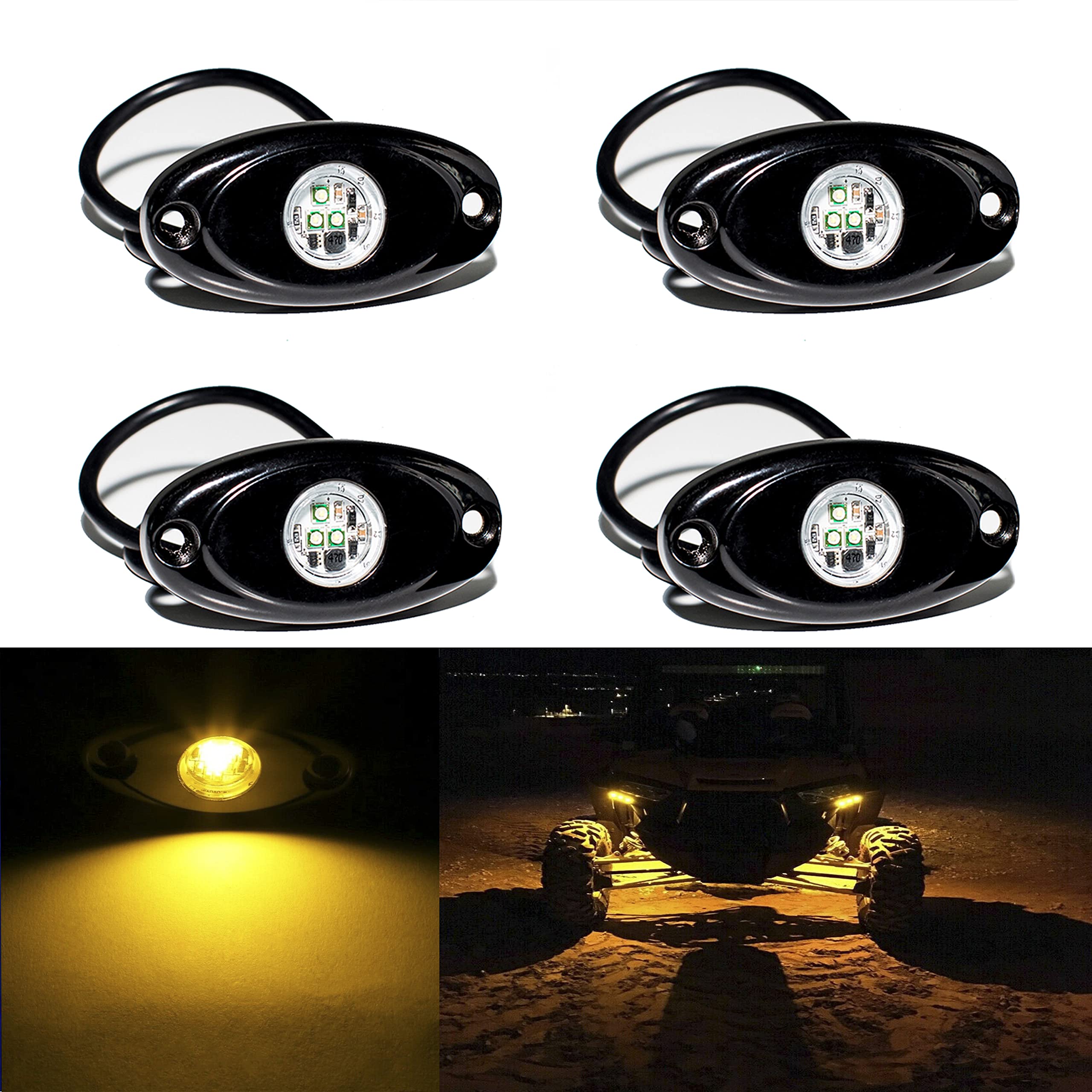 Yoneda Rock Lights For Trucks(4 Pods Yellow)