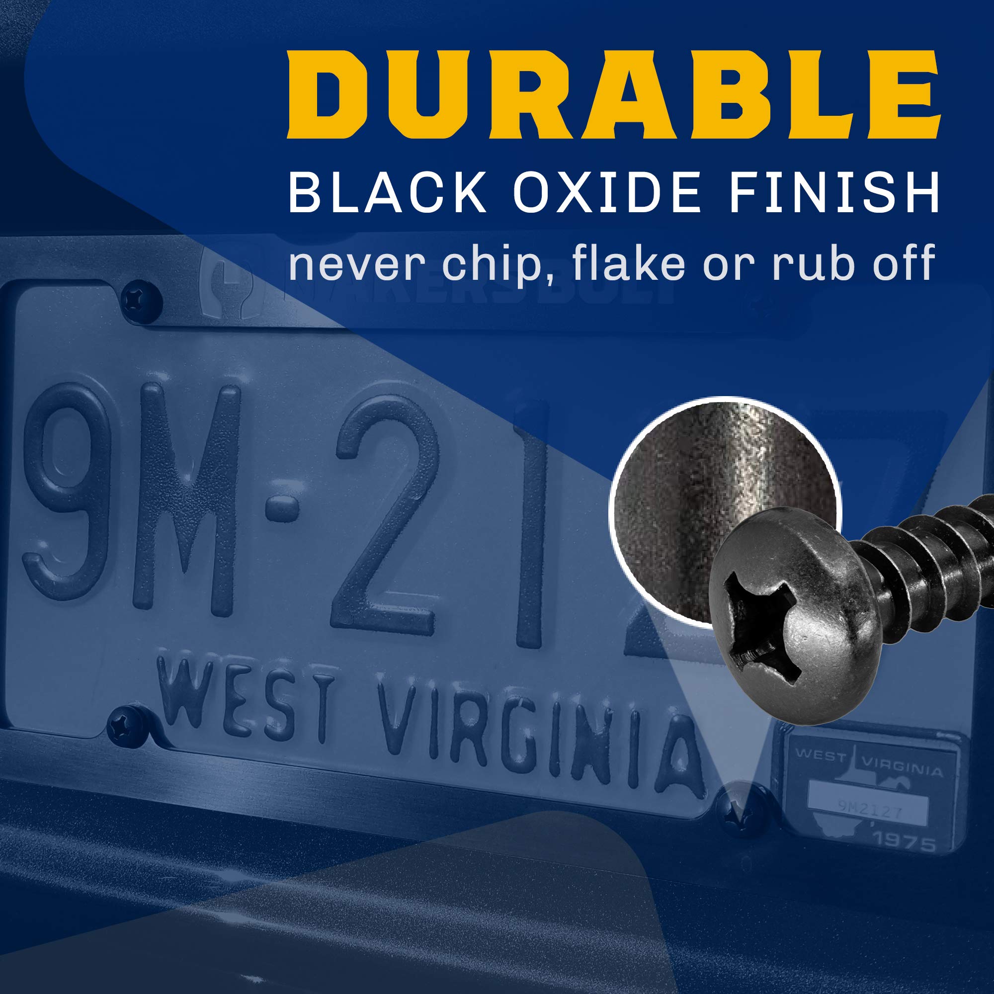 MAKERS BOLT Black License Plate Screws, Stainless Steel, Pan Head, 0.75 inches, Black Oxidized Finish, Pack of 4
