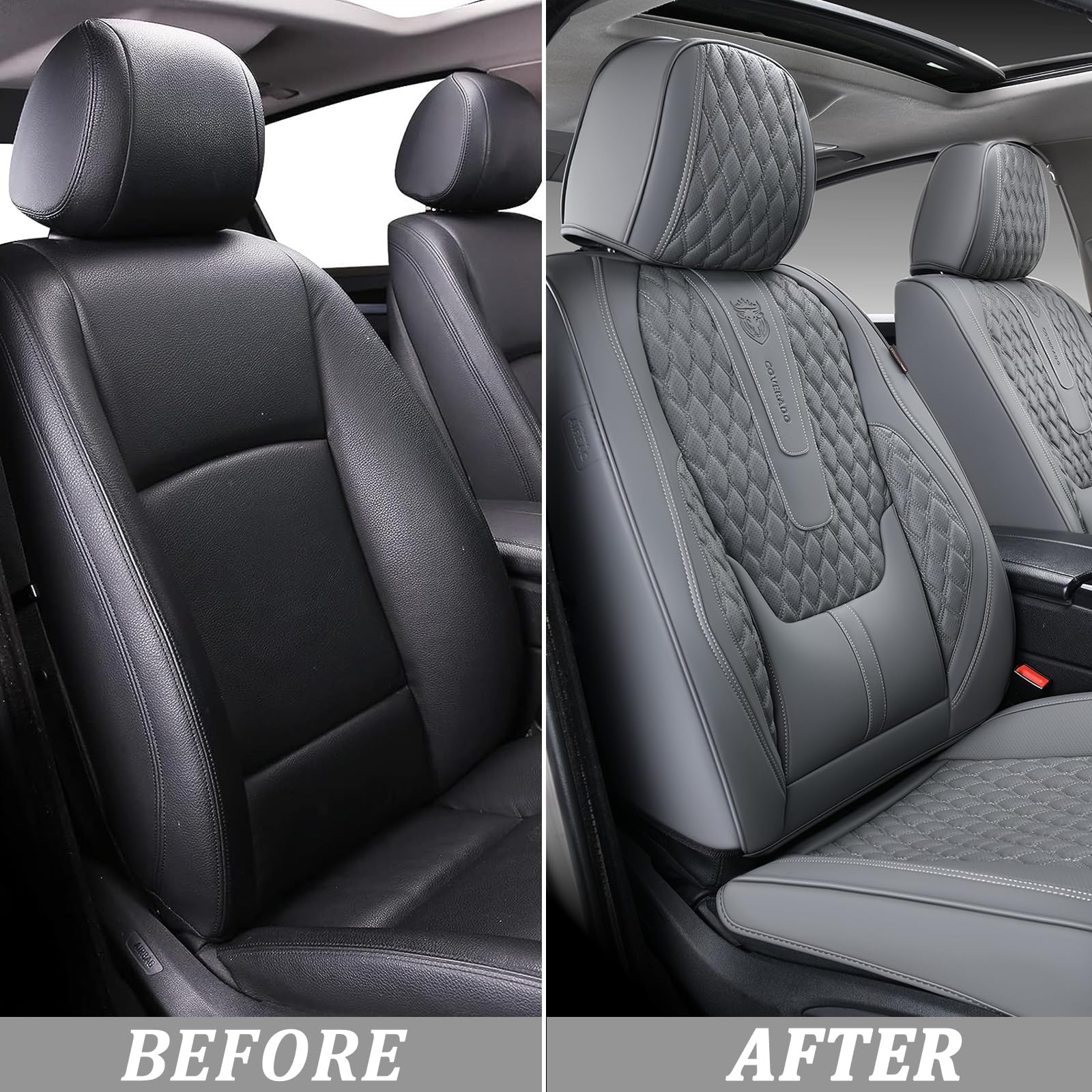Coverado Front Seat Covers, Car Seat Cover, Leather Seat Covers for Car, Automotive Seat Covers Protector with Lumbar Support Un