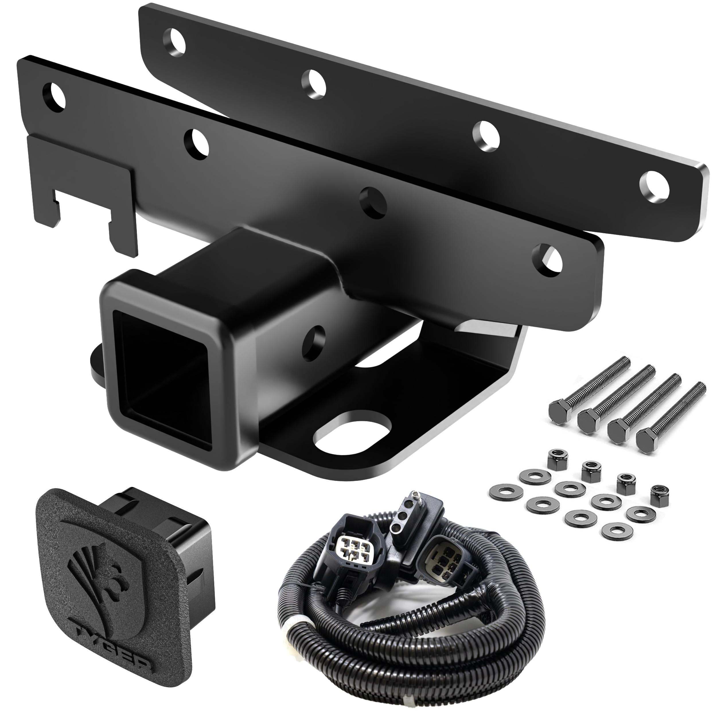 TYGER Towing Combo: 2inch Receiver Hitch & Wiring Harness & Hitch Cover Fits 2007-2018 Wrangler JK 2Dr & 4Dr (Exclude 2018 JL Models)