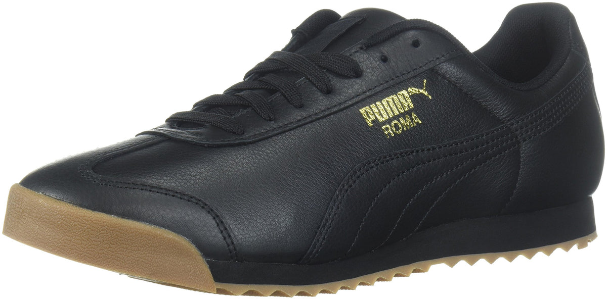 Puma Mens Roma Classic Gum Sneaker, Black-Teamgold, 95 Us