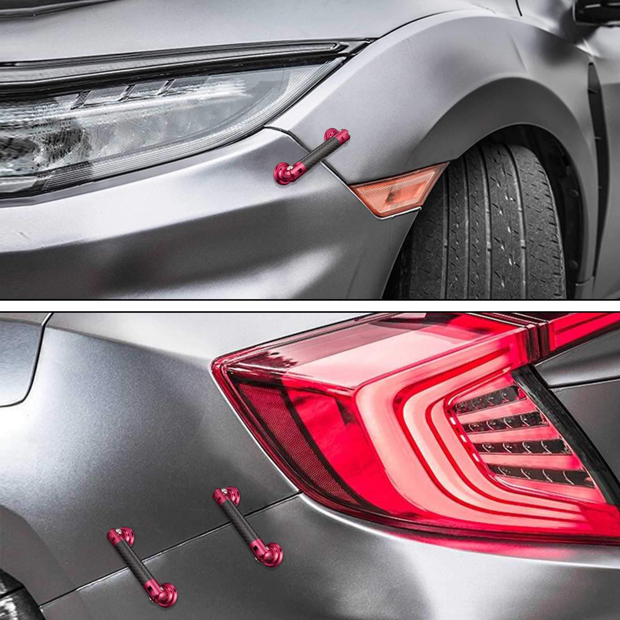 TOMALL 2 Pcs Adjustable 45mm Carbon Fiber Red Bumper Lip Splitter Support Strut Rods