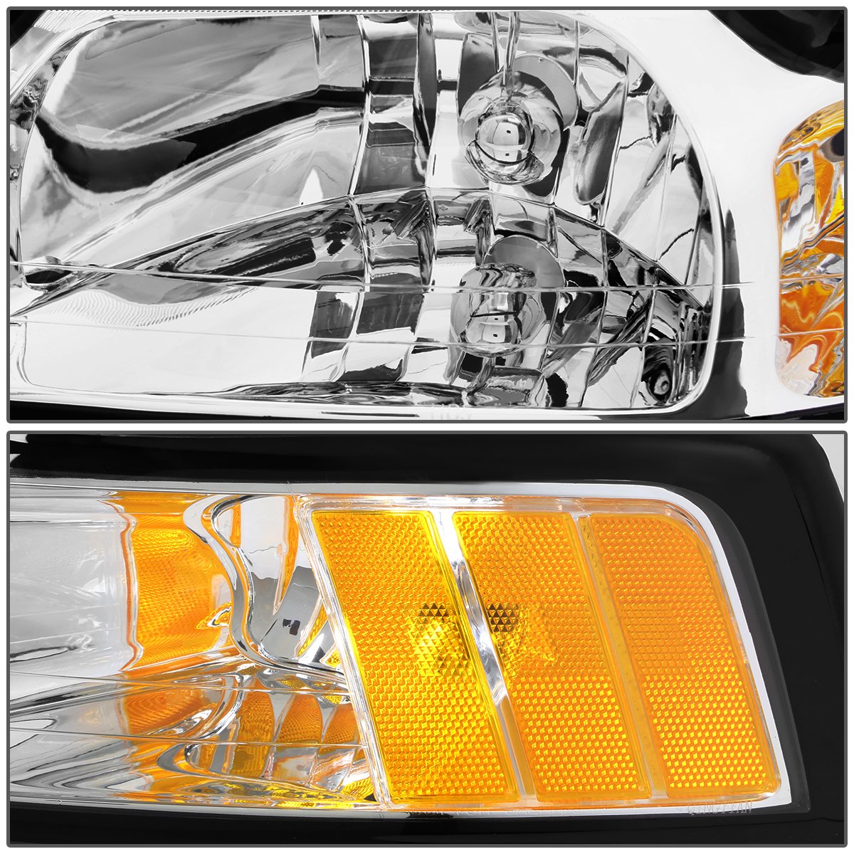 Dna Motoring Hl-Oh-Fm99-Ch-Am Chrome Amber Headlights Replacement Compatible With 99-04 Mustang