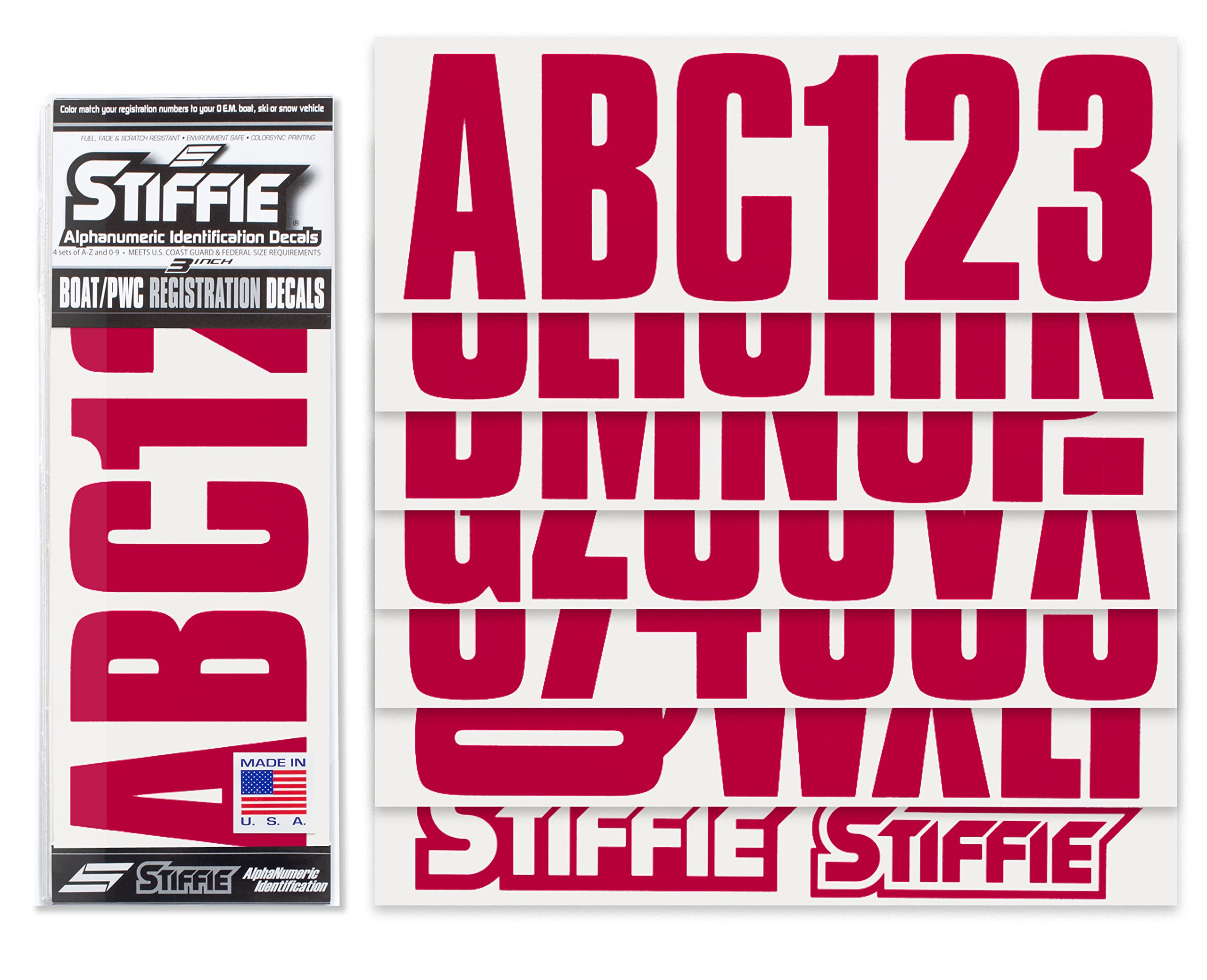 Stiffie Uniline Burgundy 3'' Boat & Pwc Registration Decals  Numbers Letters Stickers